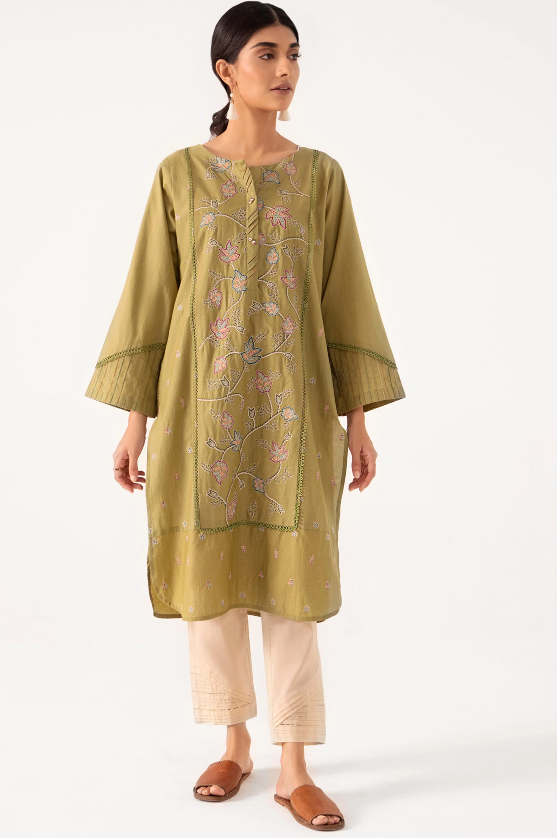 Stitched 1 Piece Embroidered Cambric Shirt