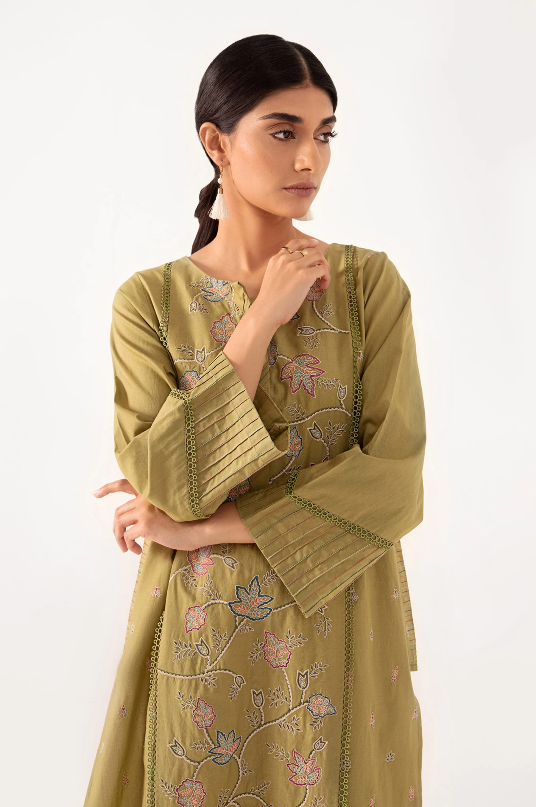 Stitched 1 Piece Embroidered Cambric Shirt - Image 5