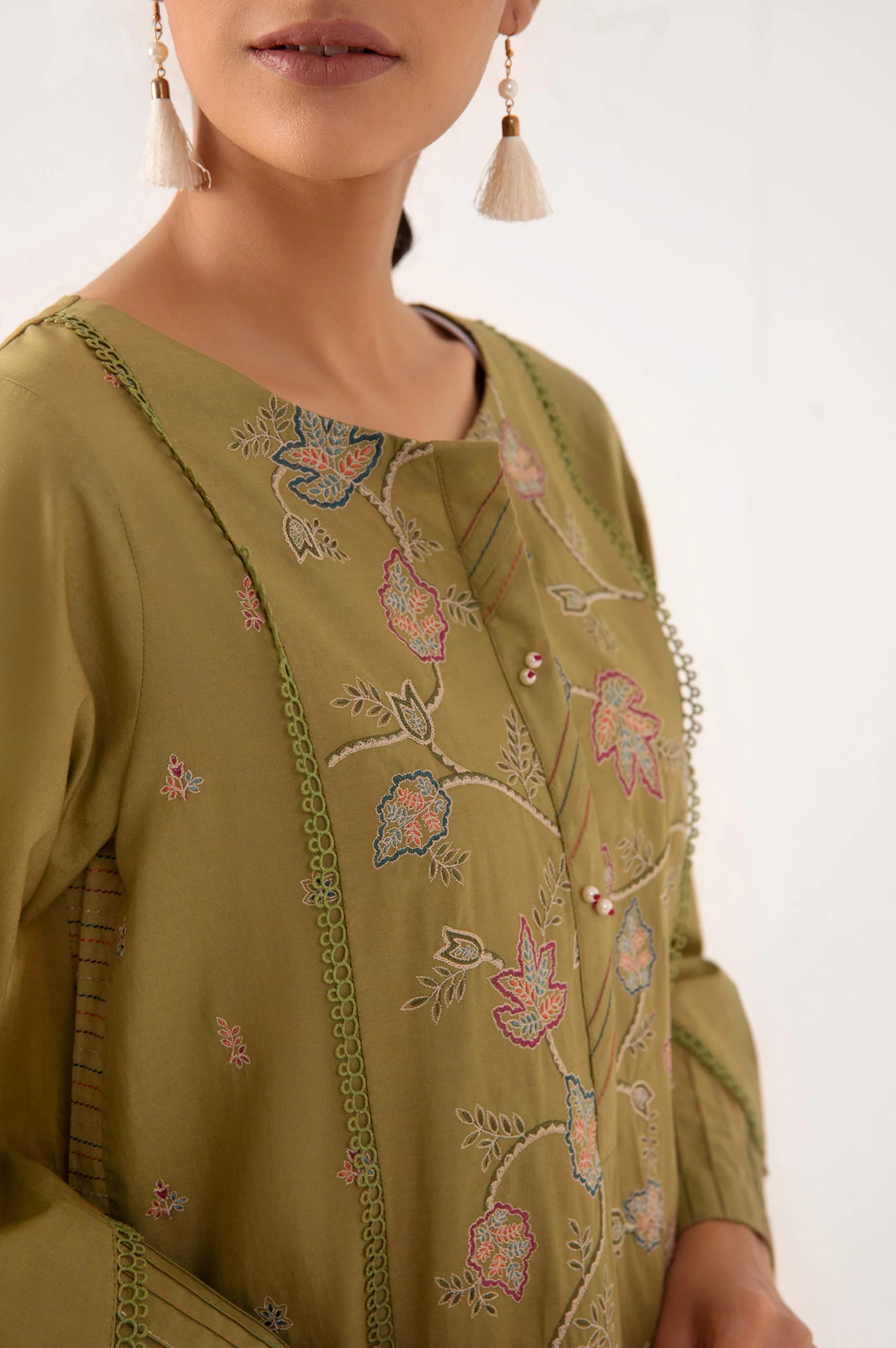 Stitched 1 Piece Embroidered Cambric Shirt - Image 6