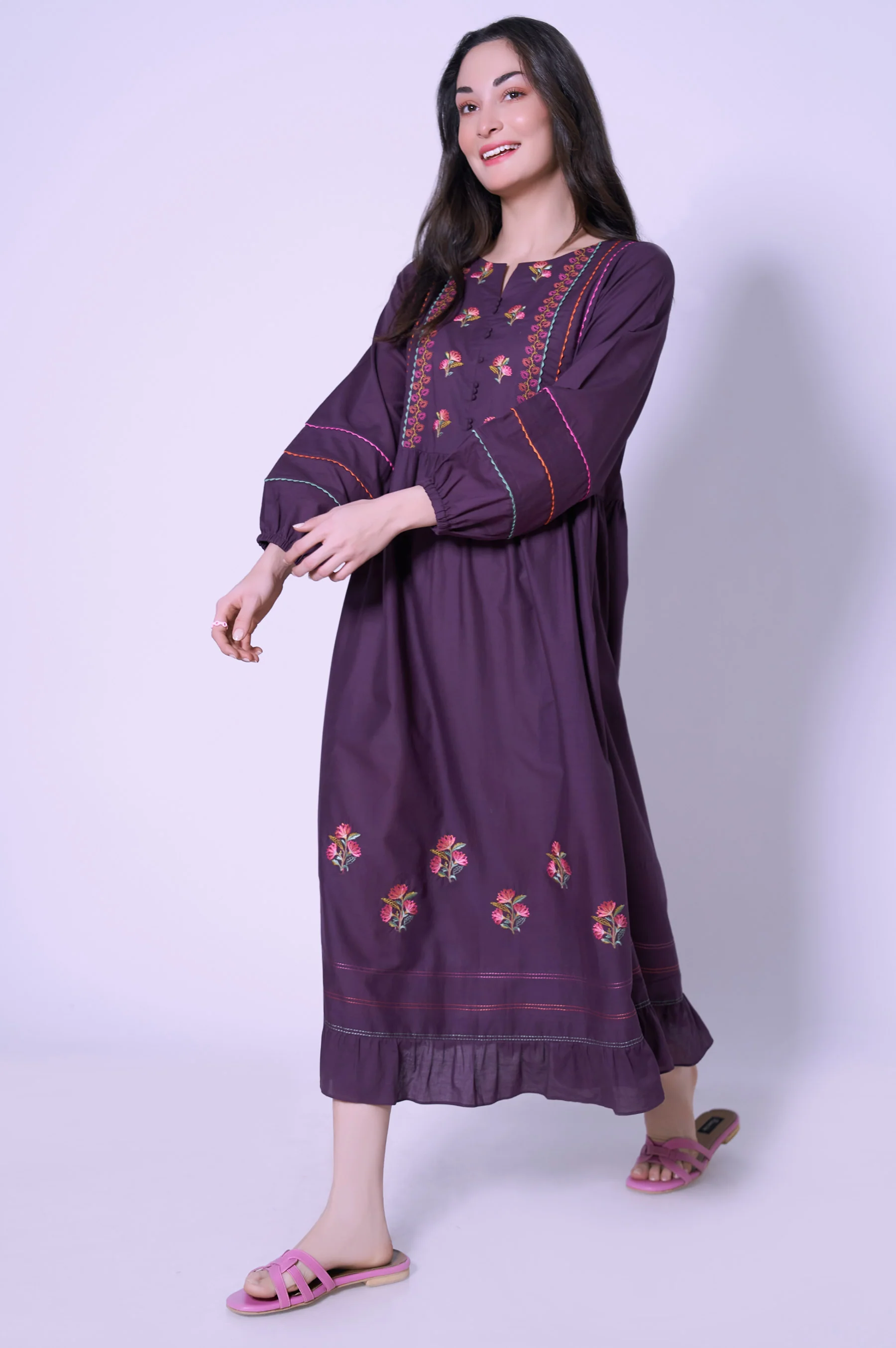 Stitched 1 Piece Cambric Dress - Image 5