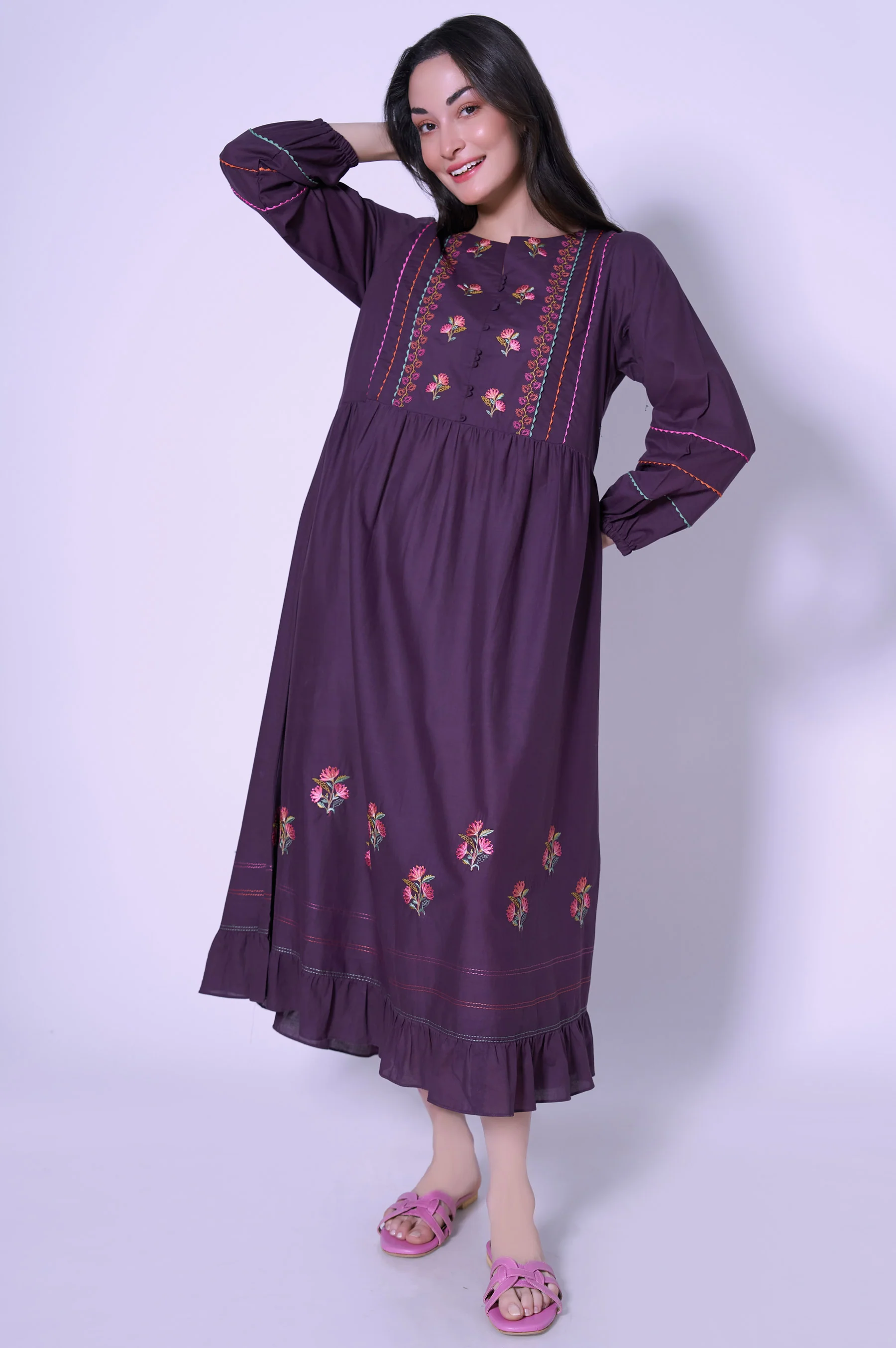 Stitched 1 Piece Cambric Dress - Image 6