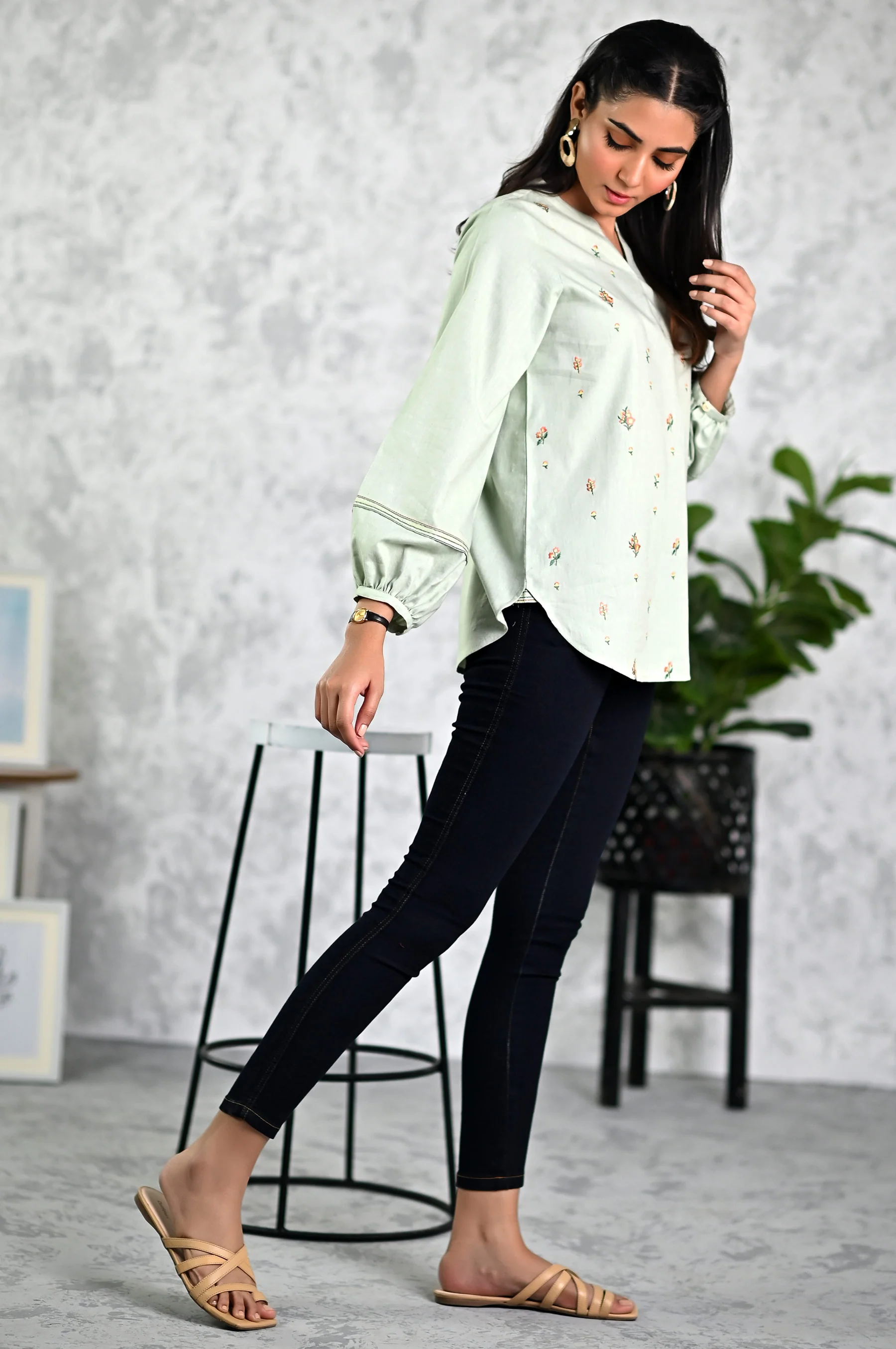 Stitched 1 Piece Embroidered Fusion Top - Image 4