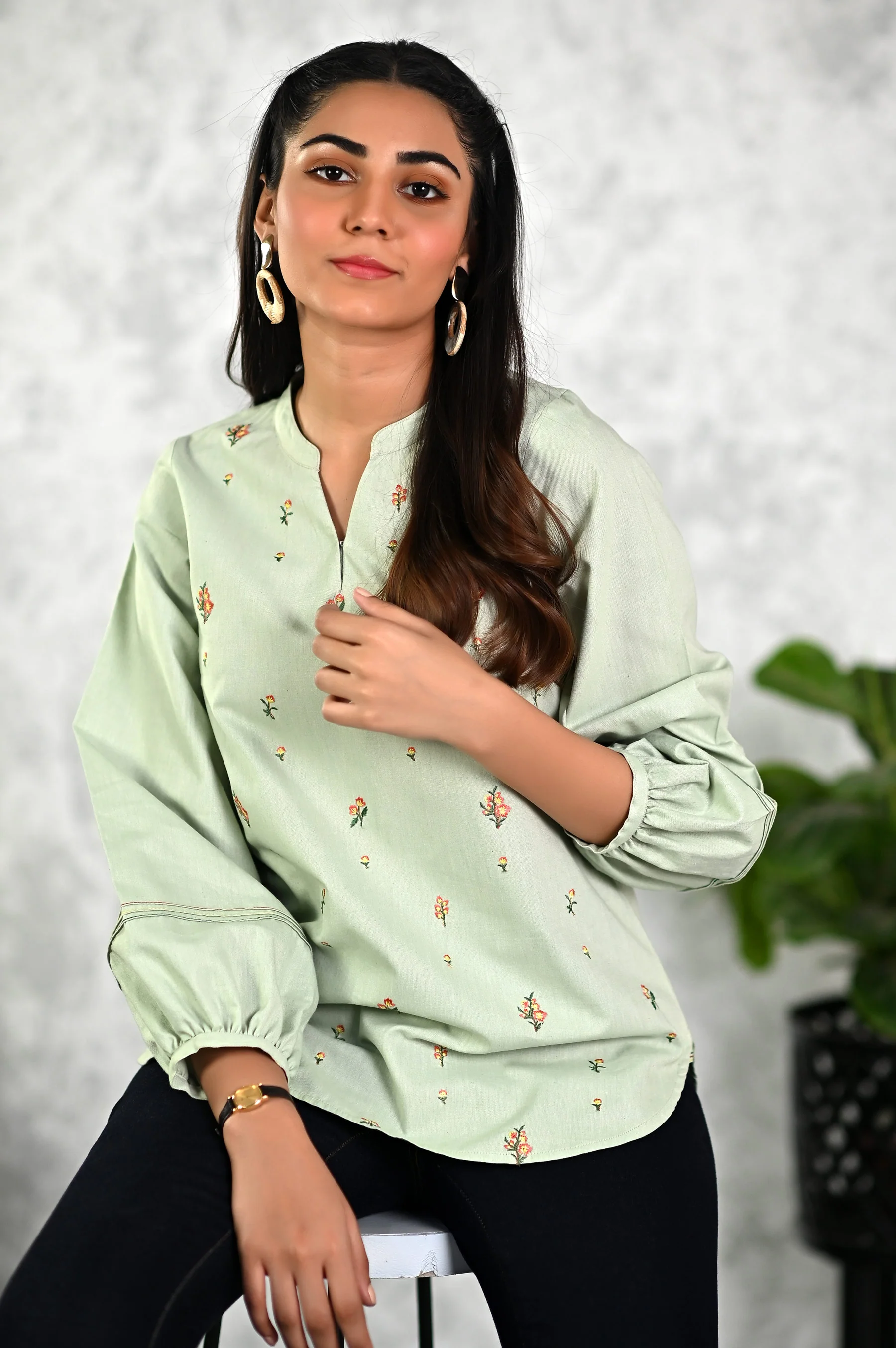 Stitched 1 Piece Embroidered Fusion Top - Image 5