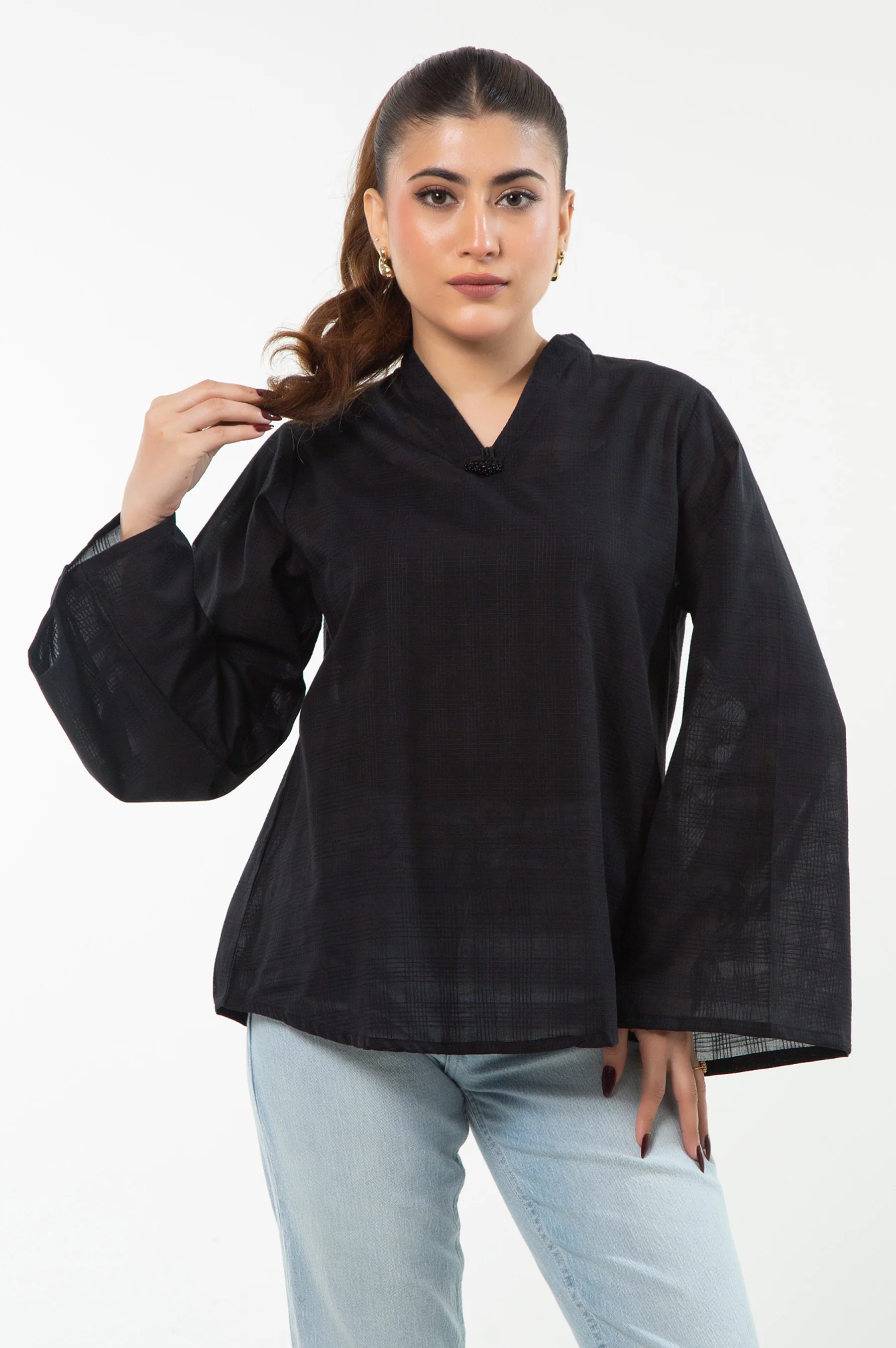 Stitched 1 Piece Check Cambric Shirt - Image 2