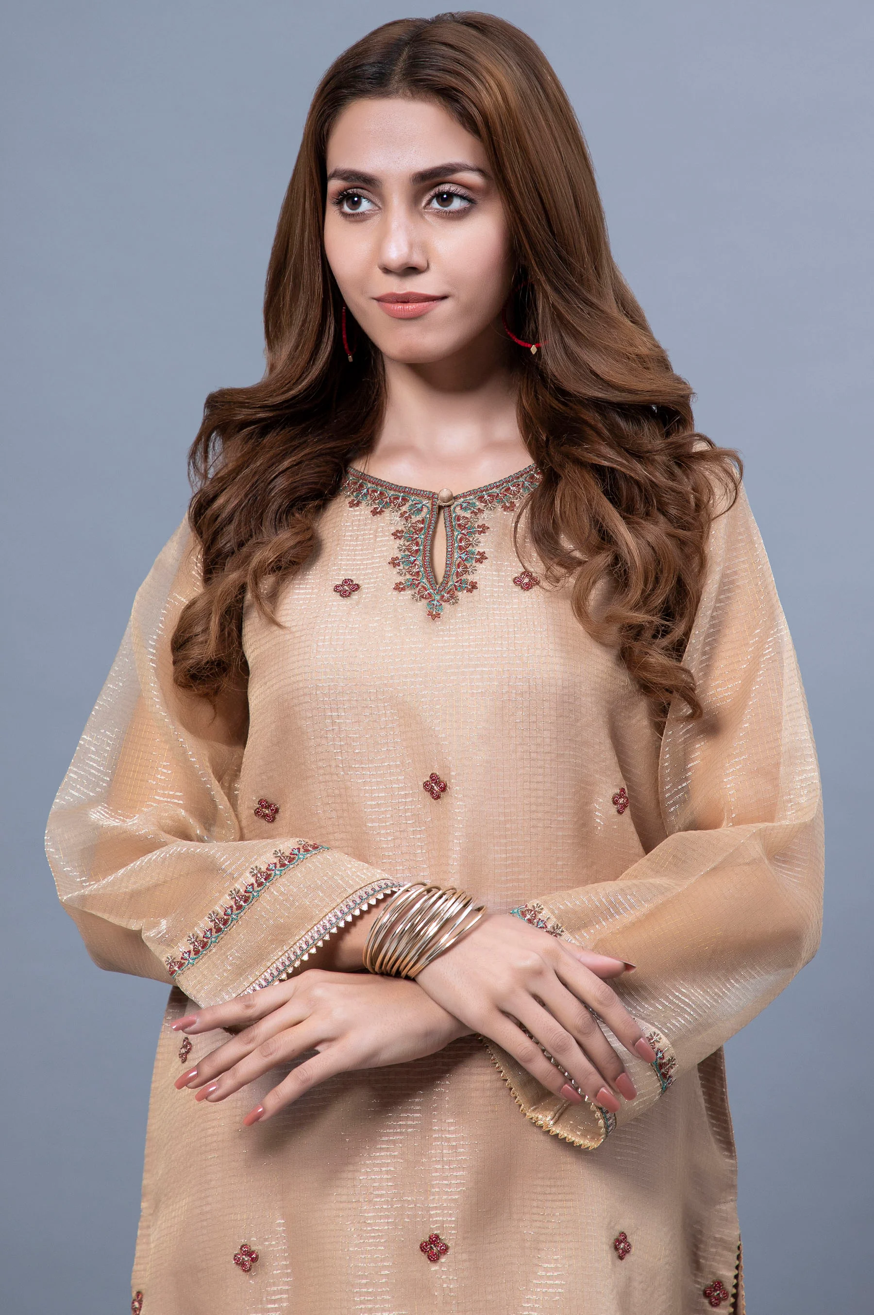 Stitched 1 Piece Organza Embroidered Shirt - Image 3