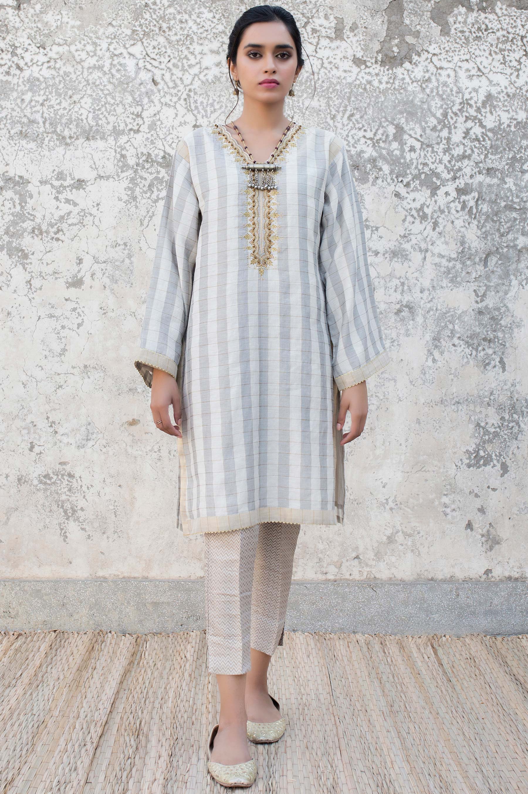 Stitched 1 Piece Checkered Cotton Embroidered Shirt