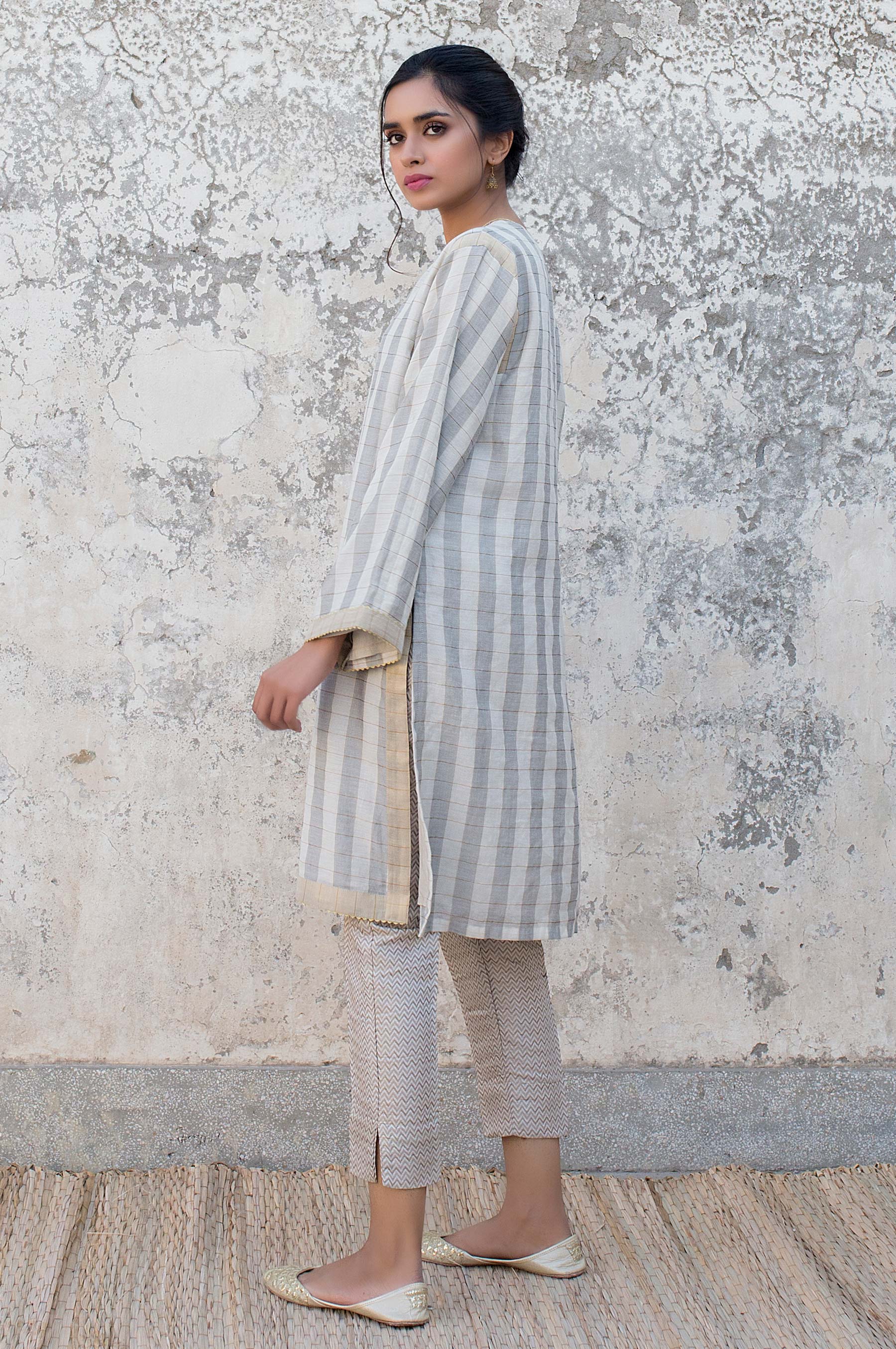 Stitched 1 Piece Checkered Cotton Embroidered Shirt - Image 2