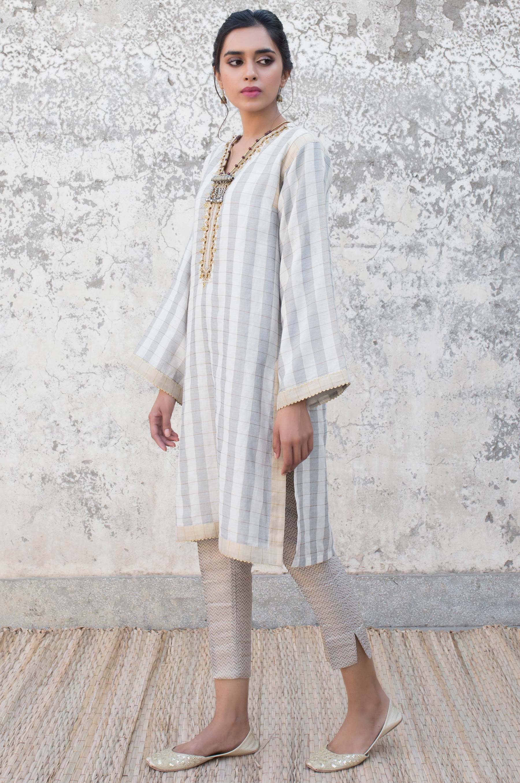 Stitched 1 Piece Checkered Cotton Embroidered Shirt - Image 3