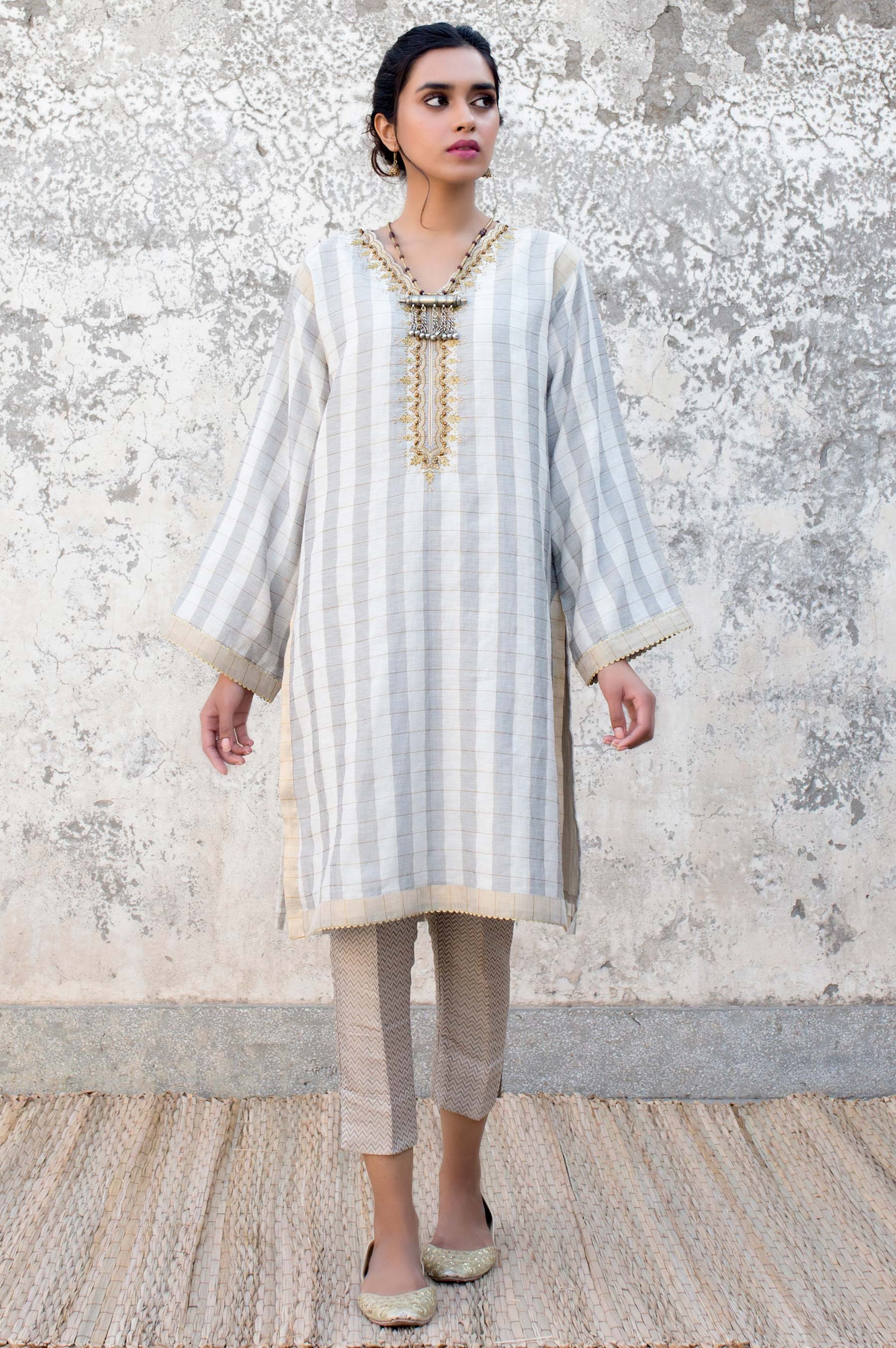 Stitched 1 Piece Checkered Cotton Embroidered Shirt - Image 4