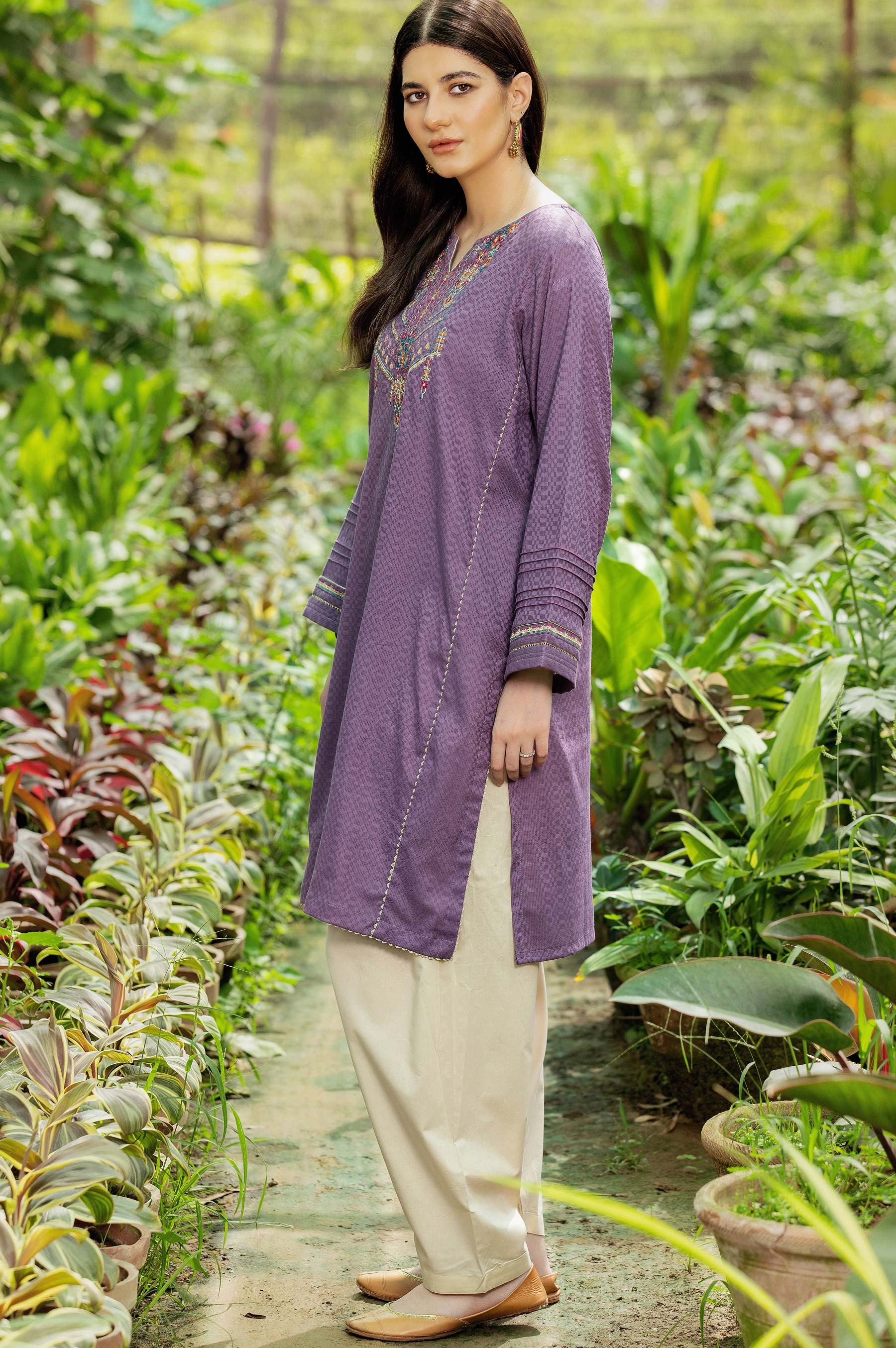 Stitched 1 Piece Embroidered Chikan Tarkashi Shirt - Image 2