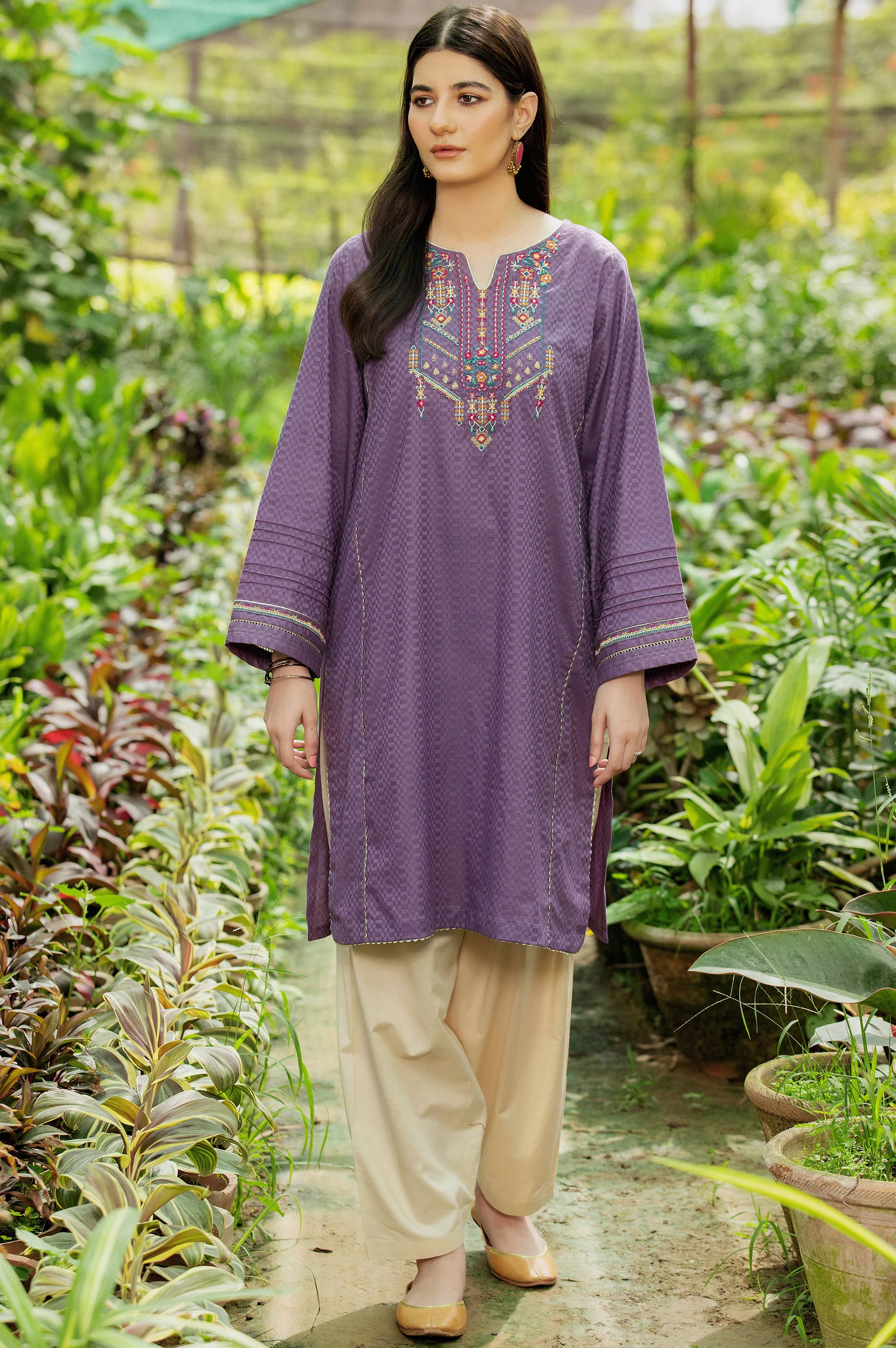 Stitched 1 Piece Embroidered Chikan Tarkashi Shirt - Image 3