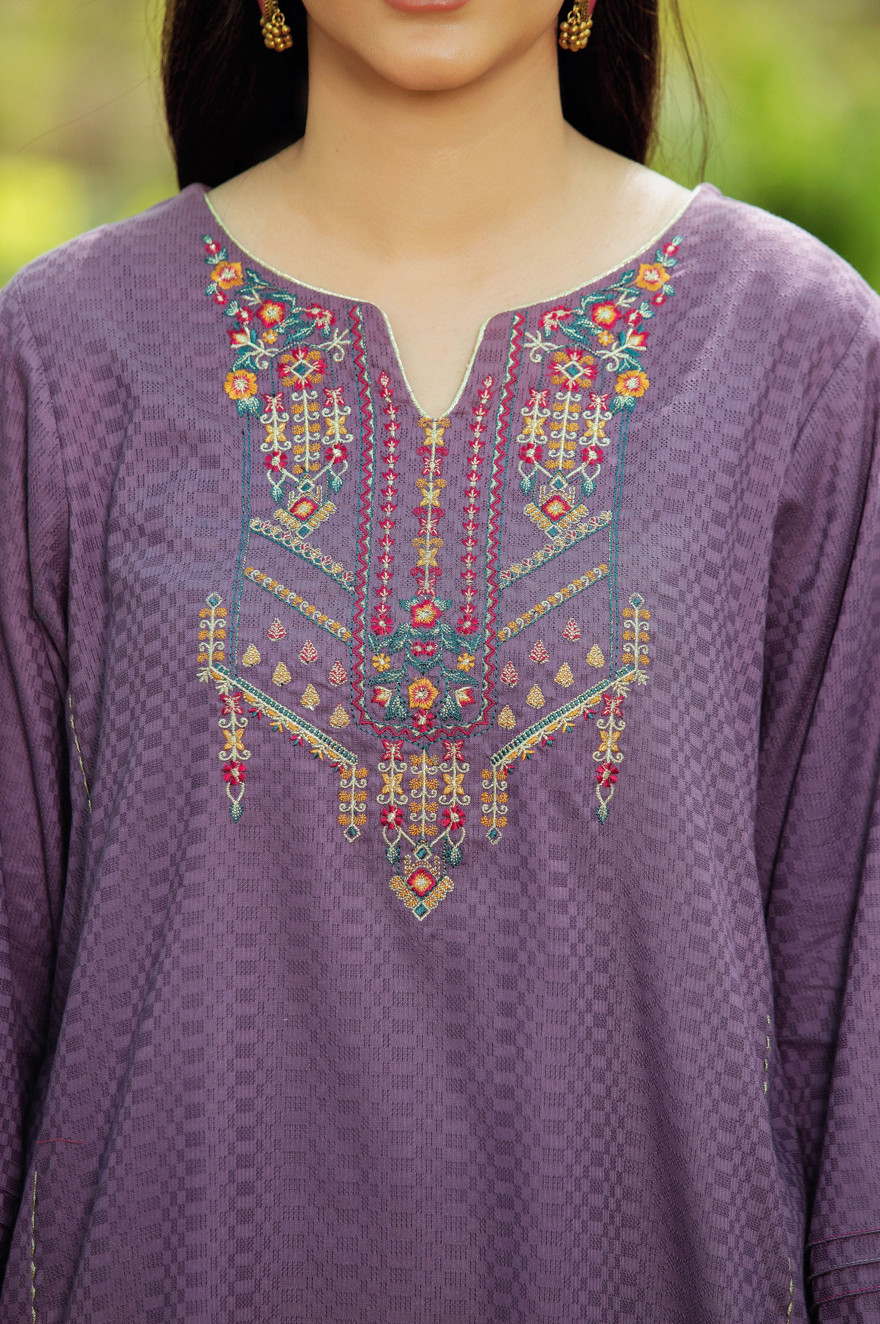 Stitched 1 Piece Embroidered Chikan Tarkashi Shirt - Image 4
