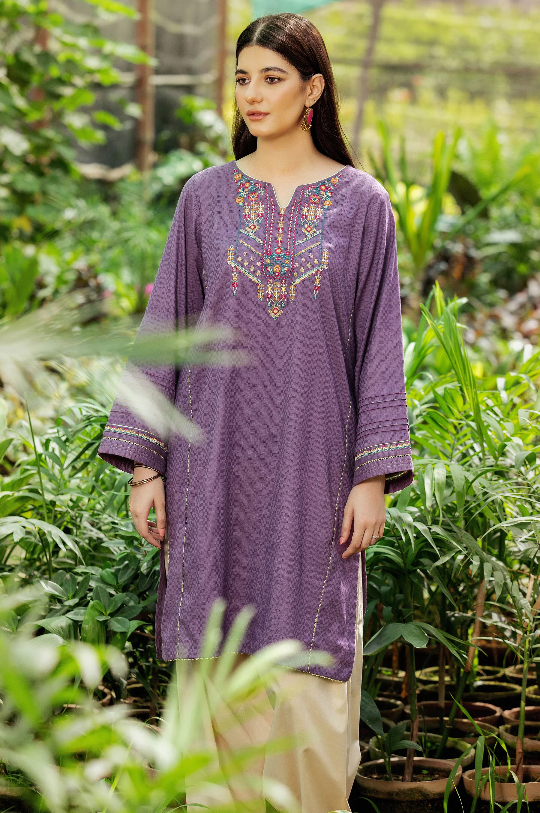 Stitched 1 Piece Embroidered Chikan Tarkashi Shirt - Image 5