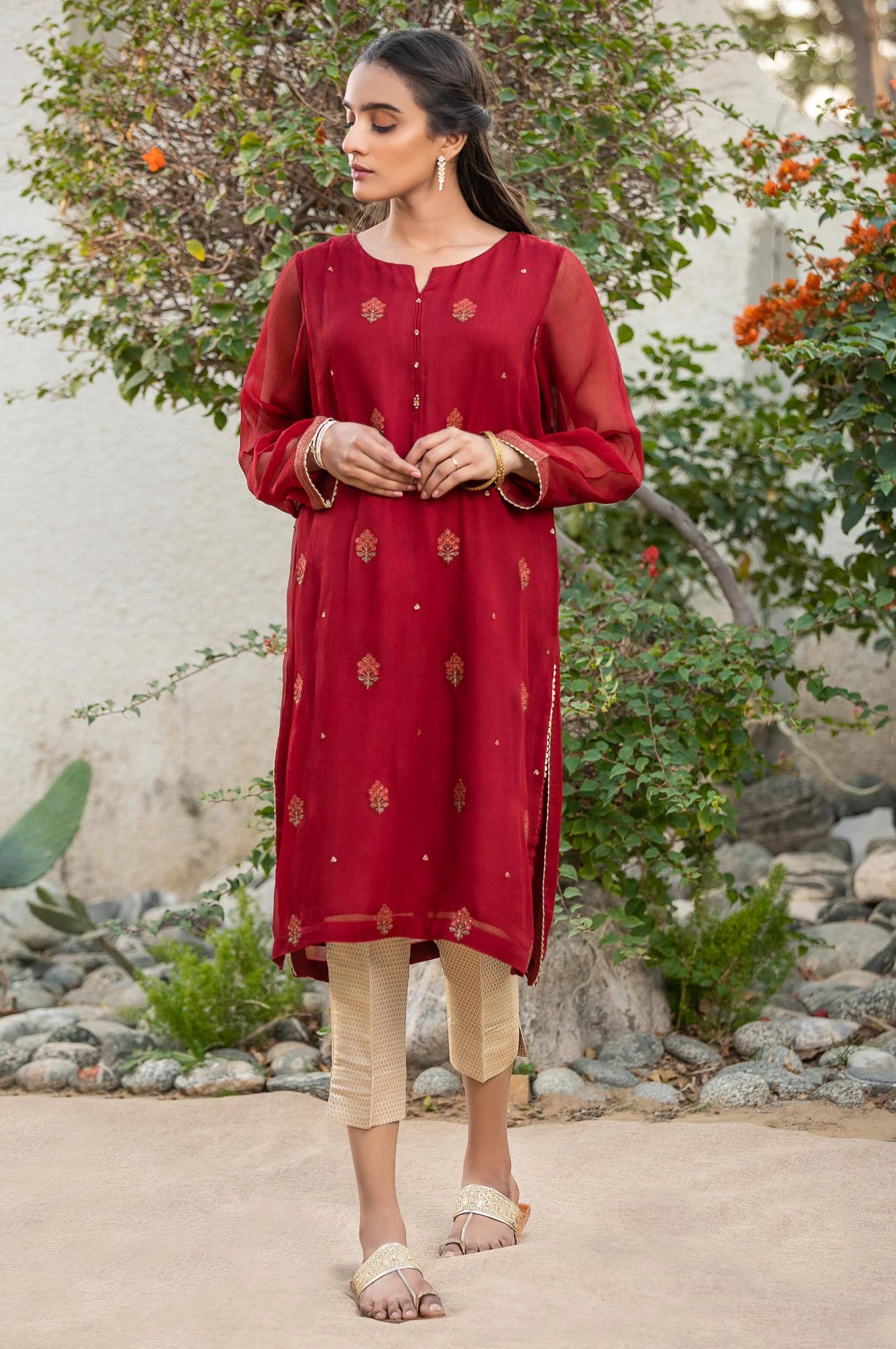 Stitched 1 Piece Chiffon Embroidered Shirt - Image 2