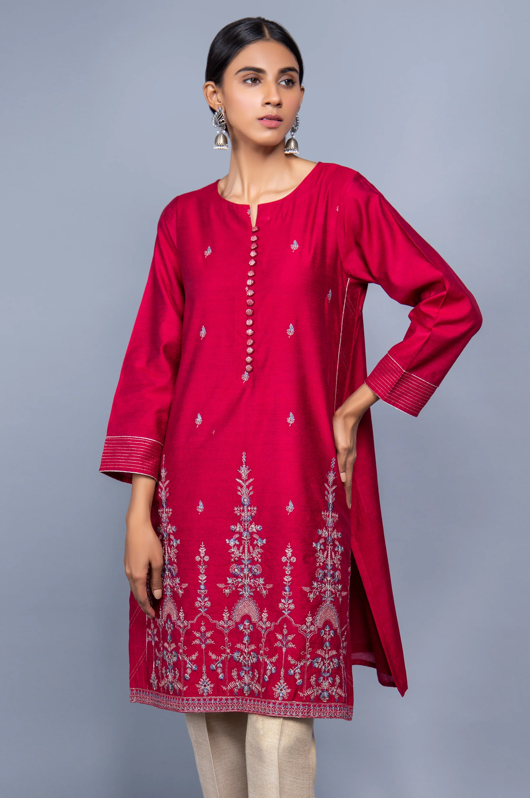 Stitched 1 Piece Cotton Net Embroidered Shirt