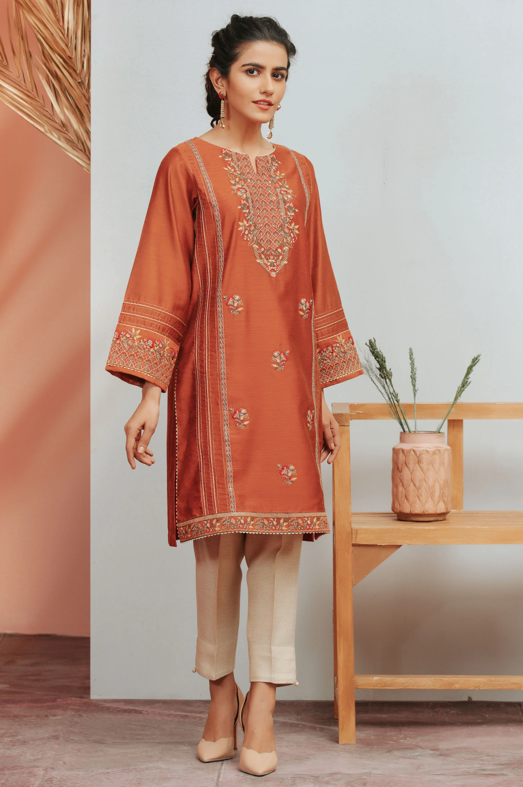 Stitched 1 Piece Cotton Net Embroidered Shirt - Image 5