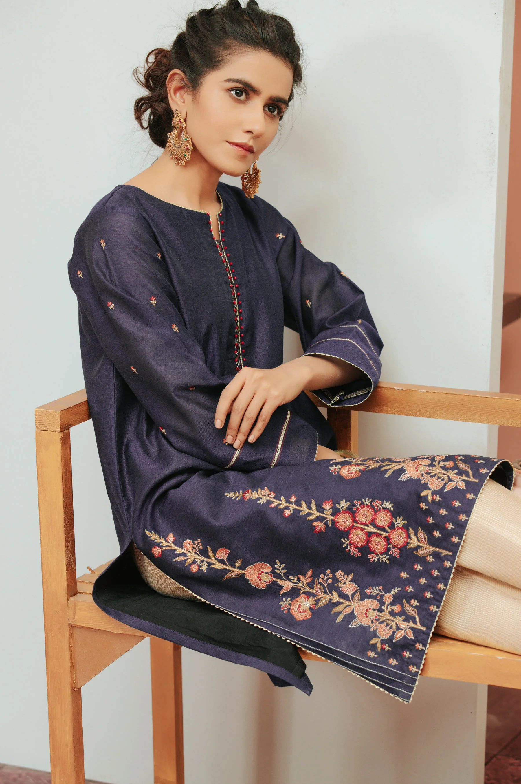 Stitched 1 Piece Cotton Net Embroidered Shirt - Image 3