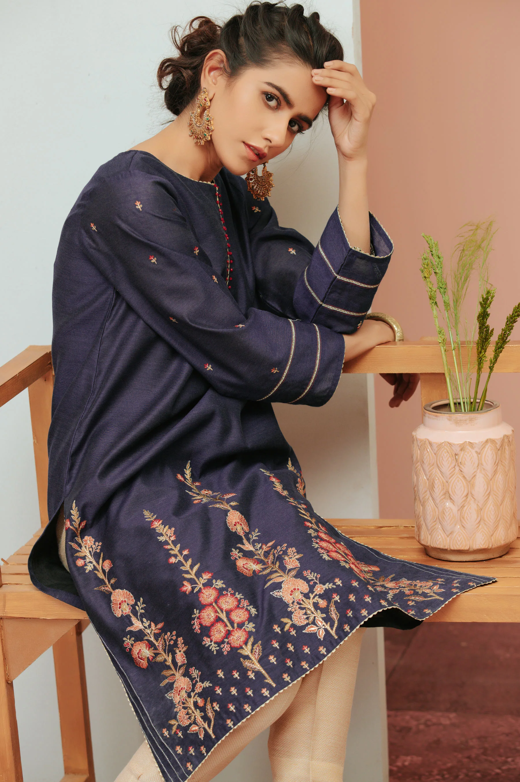 Stitched 1 Piece Cotton Net Embroidered Shirt - Image 4