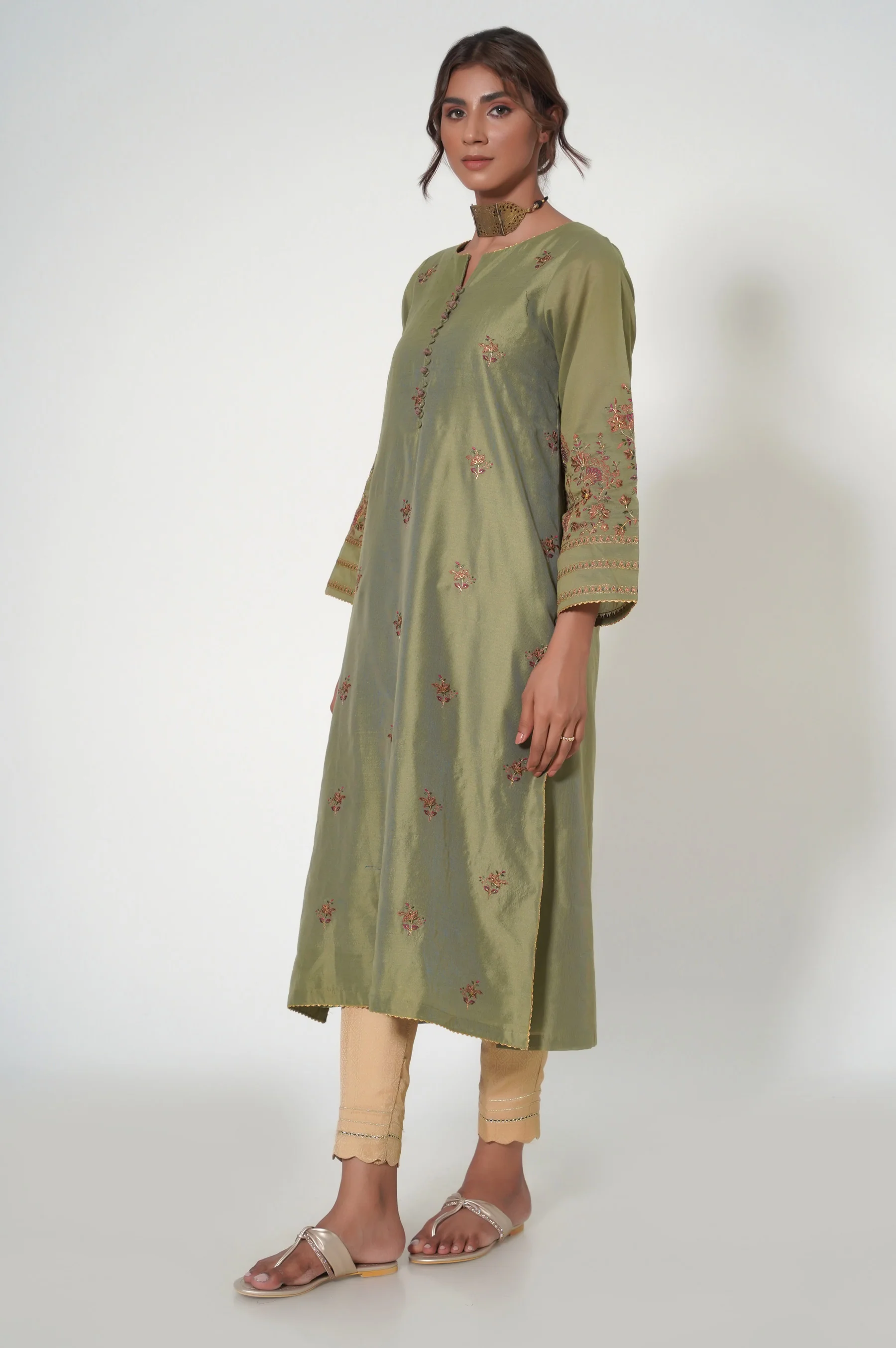 Stitched 1 Piece Cotton Net Embroidered Shirt - Image 2