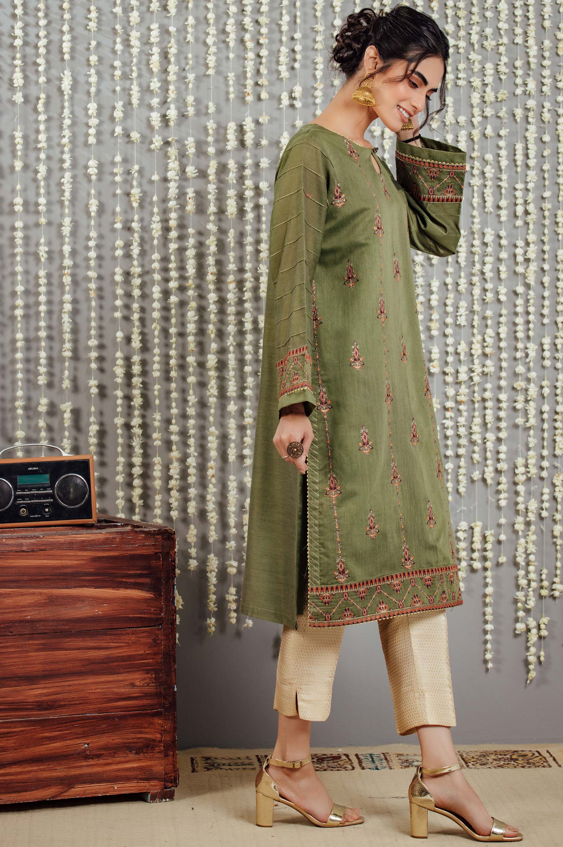 Stitched 1 Piece Cotton Net Embroidered Shirt - Image 6