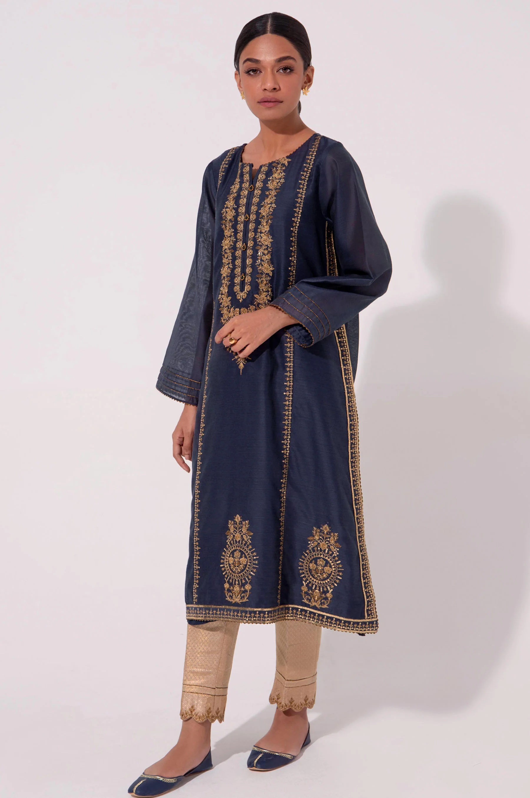 Stitched 1 Piece Cotton Net Embroidered Shirt