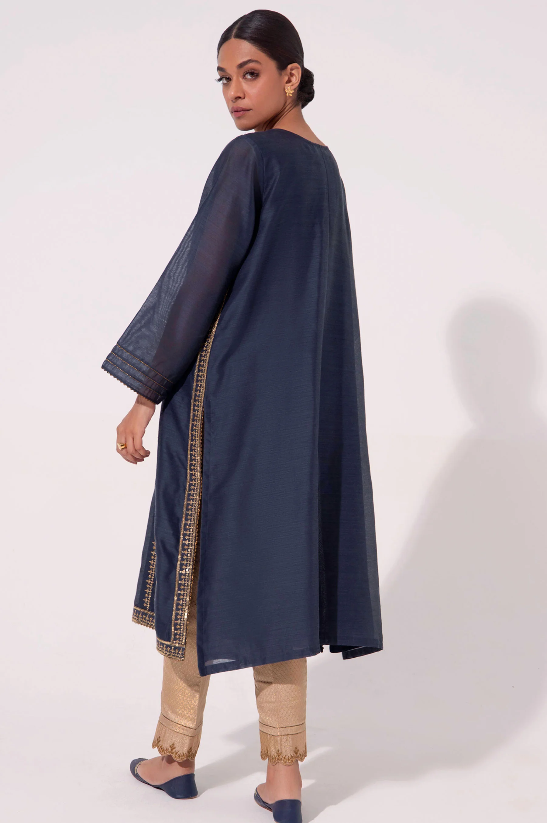 Stitched 1 Piece Cotton Net Embroidered Shirt - Image 2