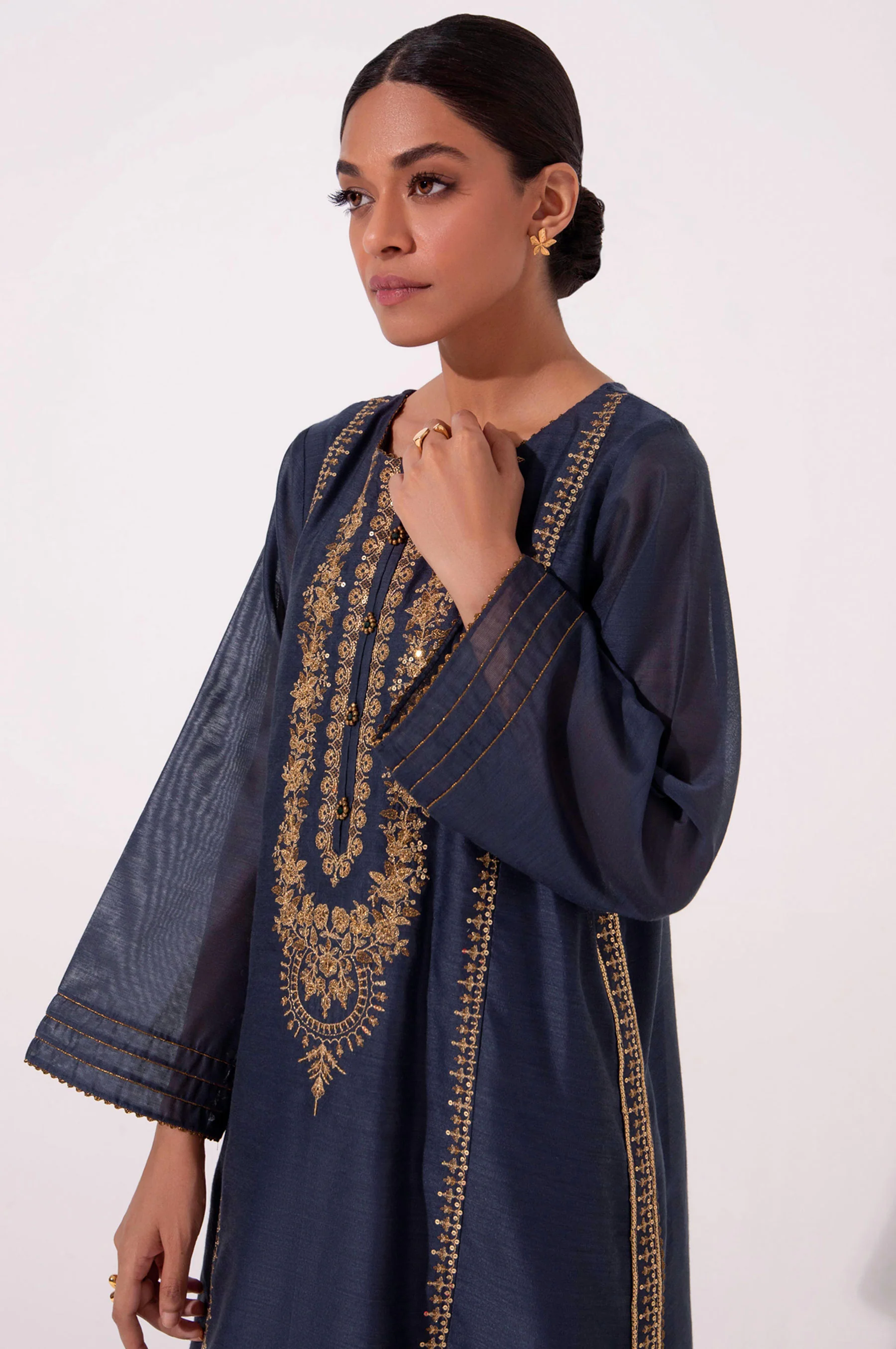 Stitched 1 Piece Cotton Net Embroidered Shirt - Image 3
