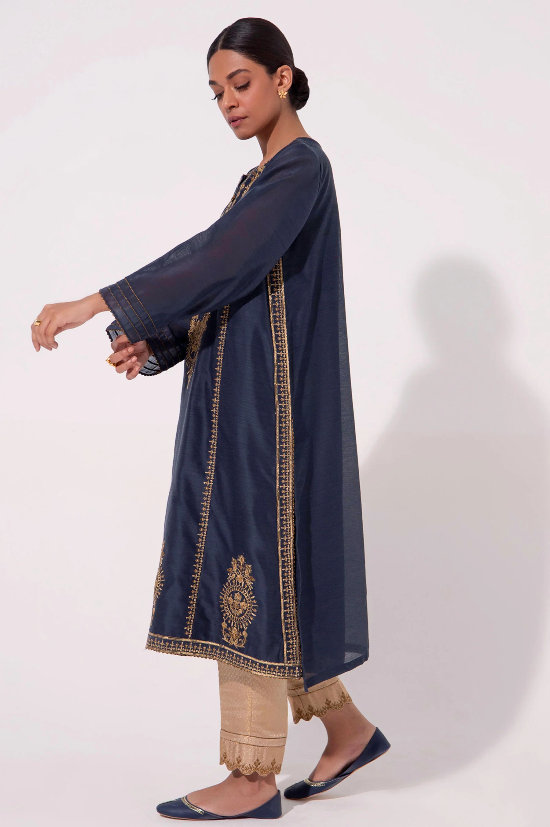 Stitched 1 Piece Cotton Net Embroidered Shirt - Image 5
