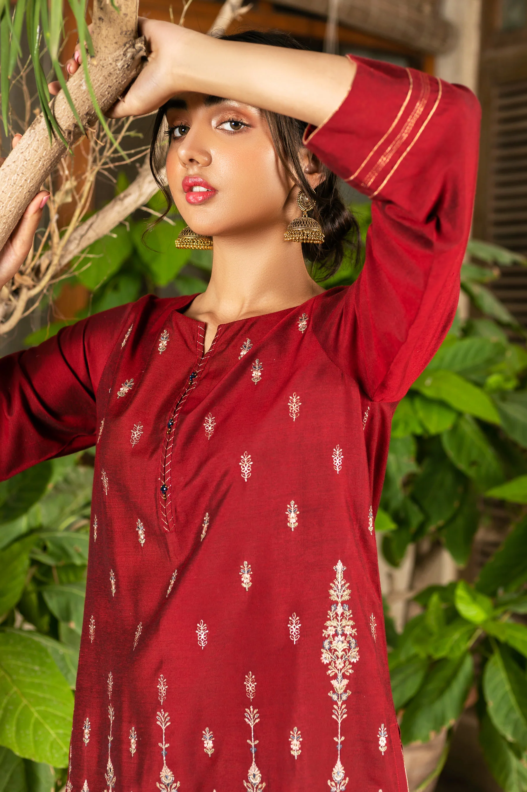Stitched 1 Piece Cotton Silk Embroidered Shirt - Image 3
