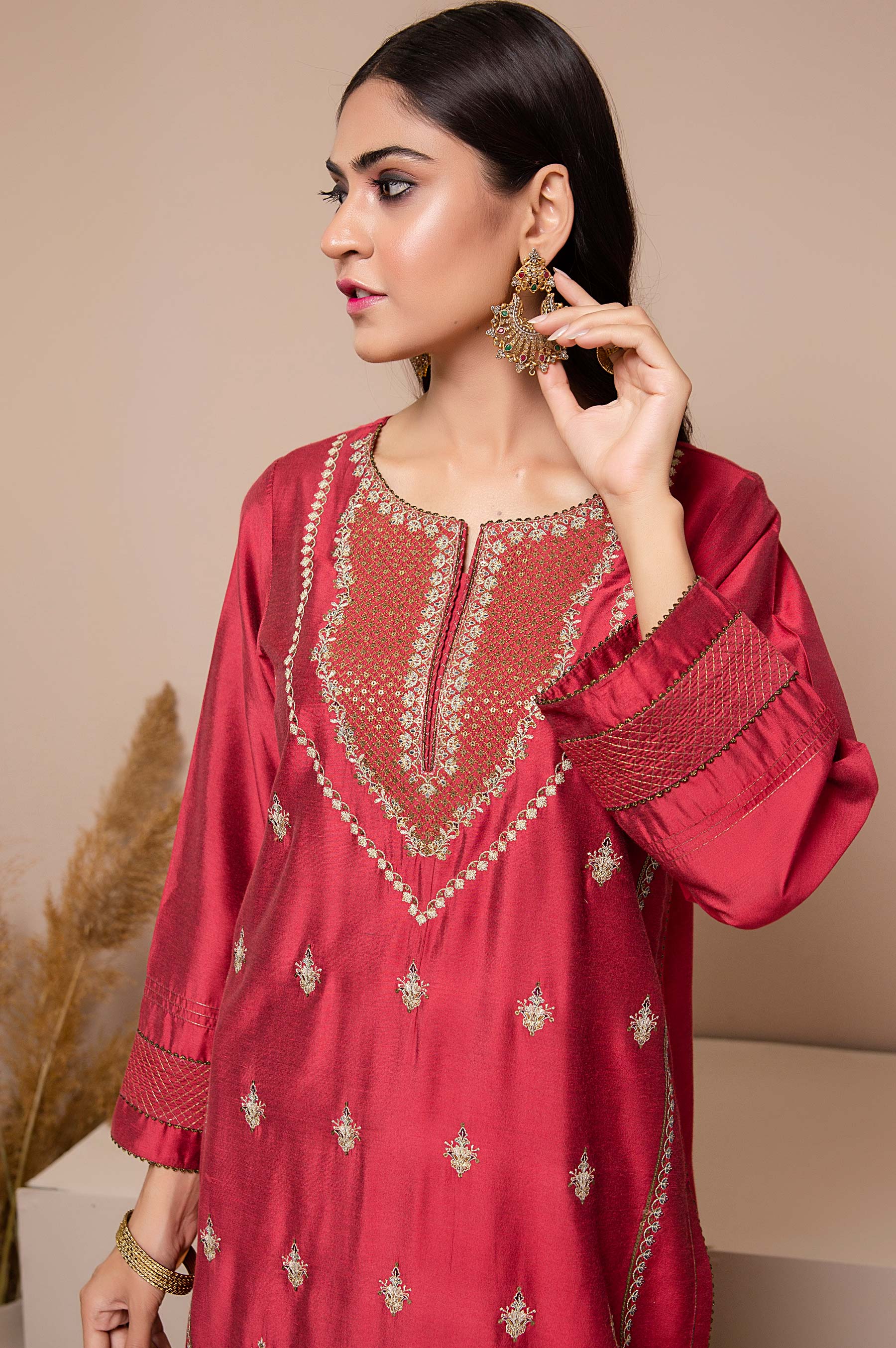 Stitched 1 Piece Cotton Silk Embroidered Shirt