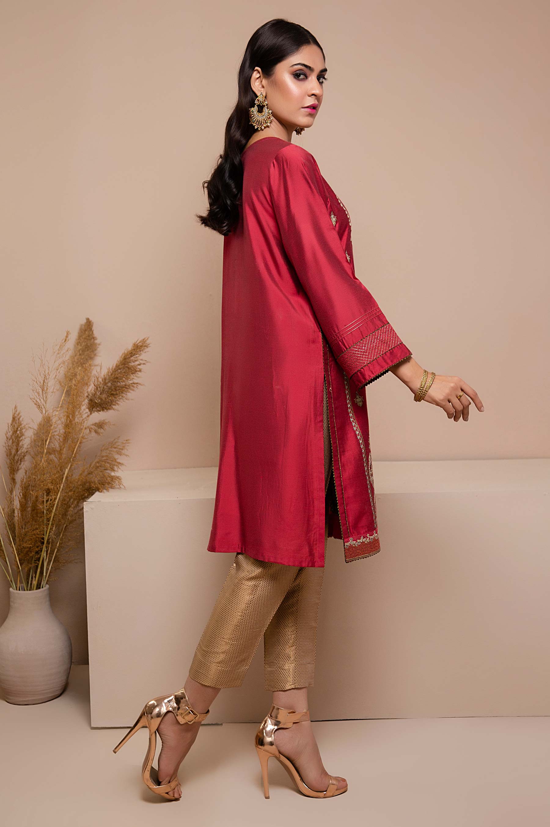 Stitched 1 Piece Cotton Silk Embroidered Shirt - Image 3