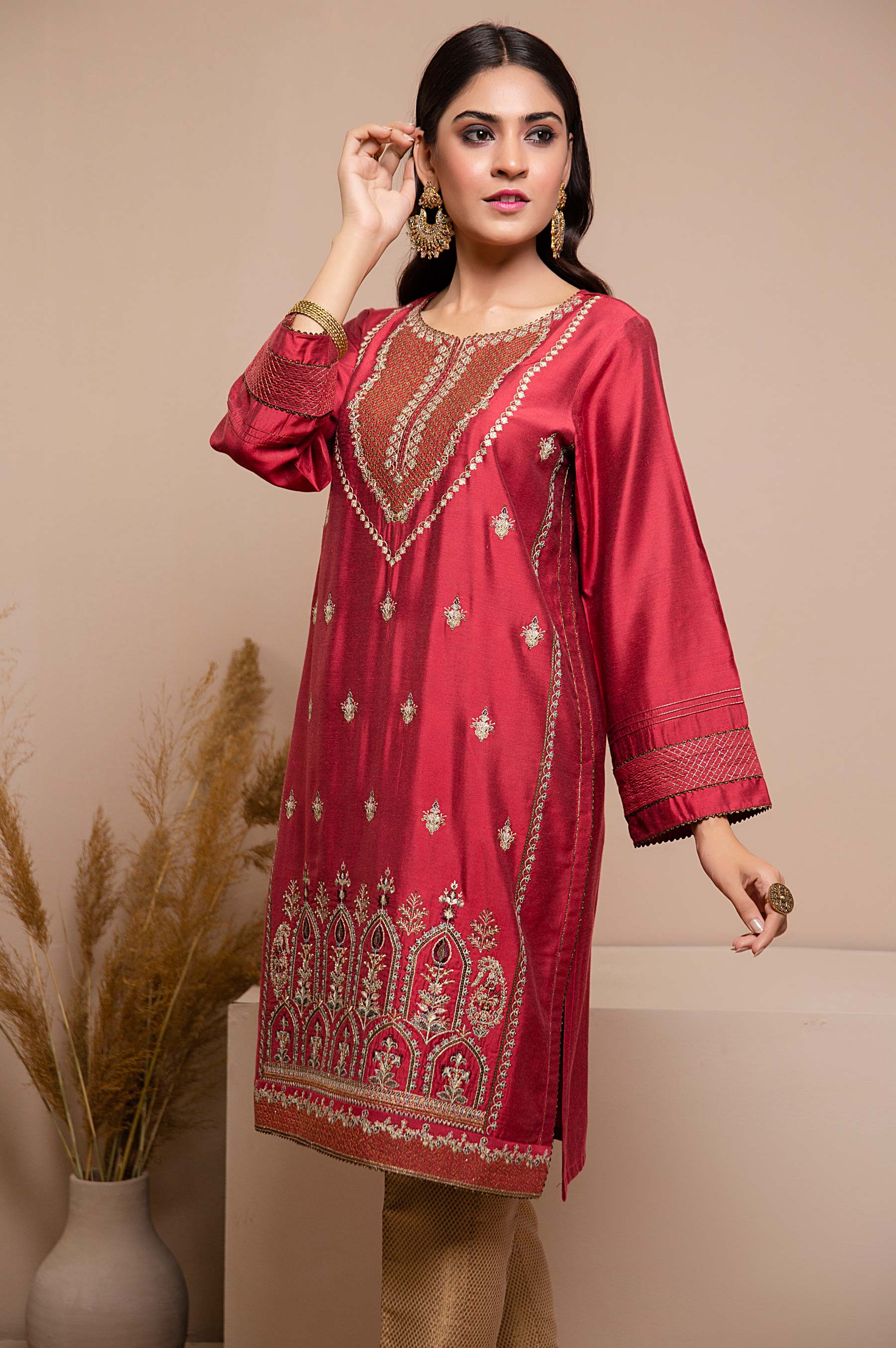 Stitched 1 Piece Cotton Silk Embroidered Shirt - Image 4