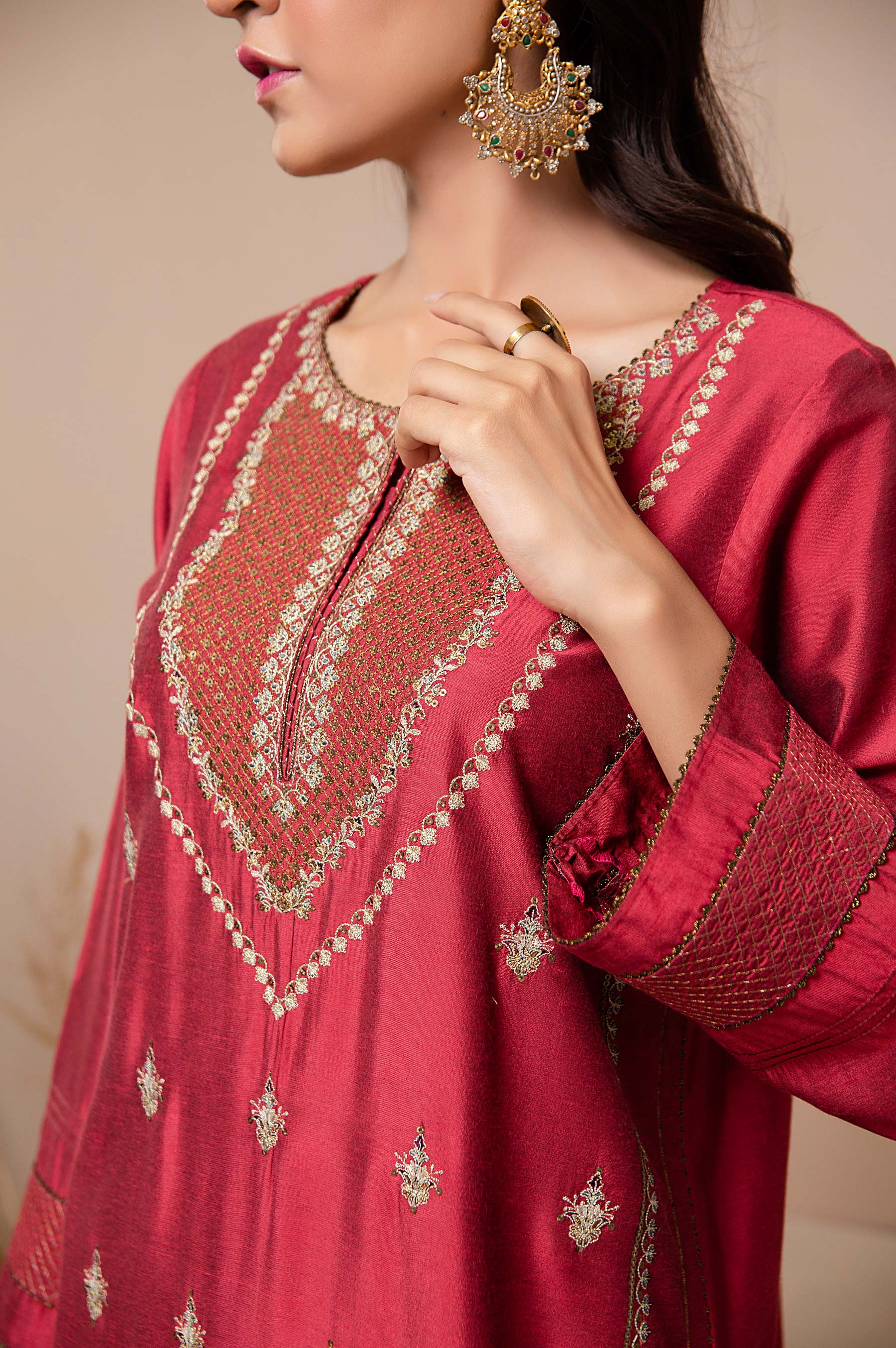 Stitched 1 Piece Cotton Silk Embroidered Shirt - Image 5