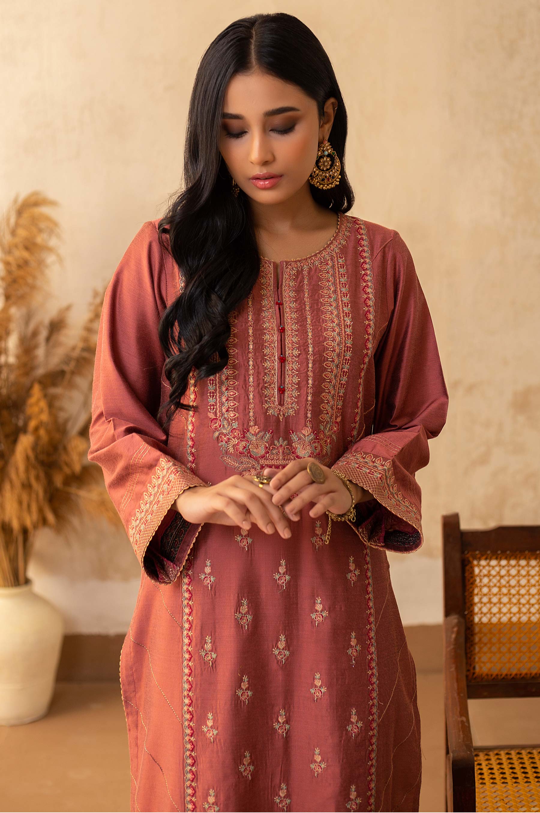 Stitched 1 Piece Cotton Silk Embroidered Shirt - Image 2