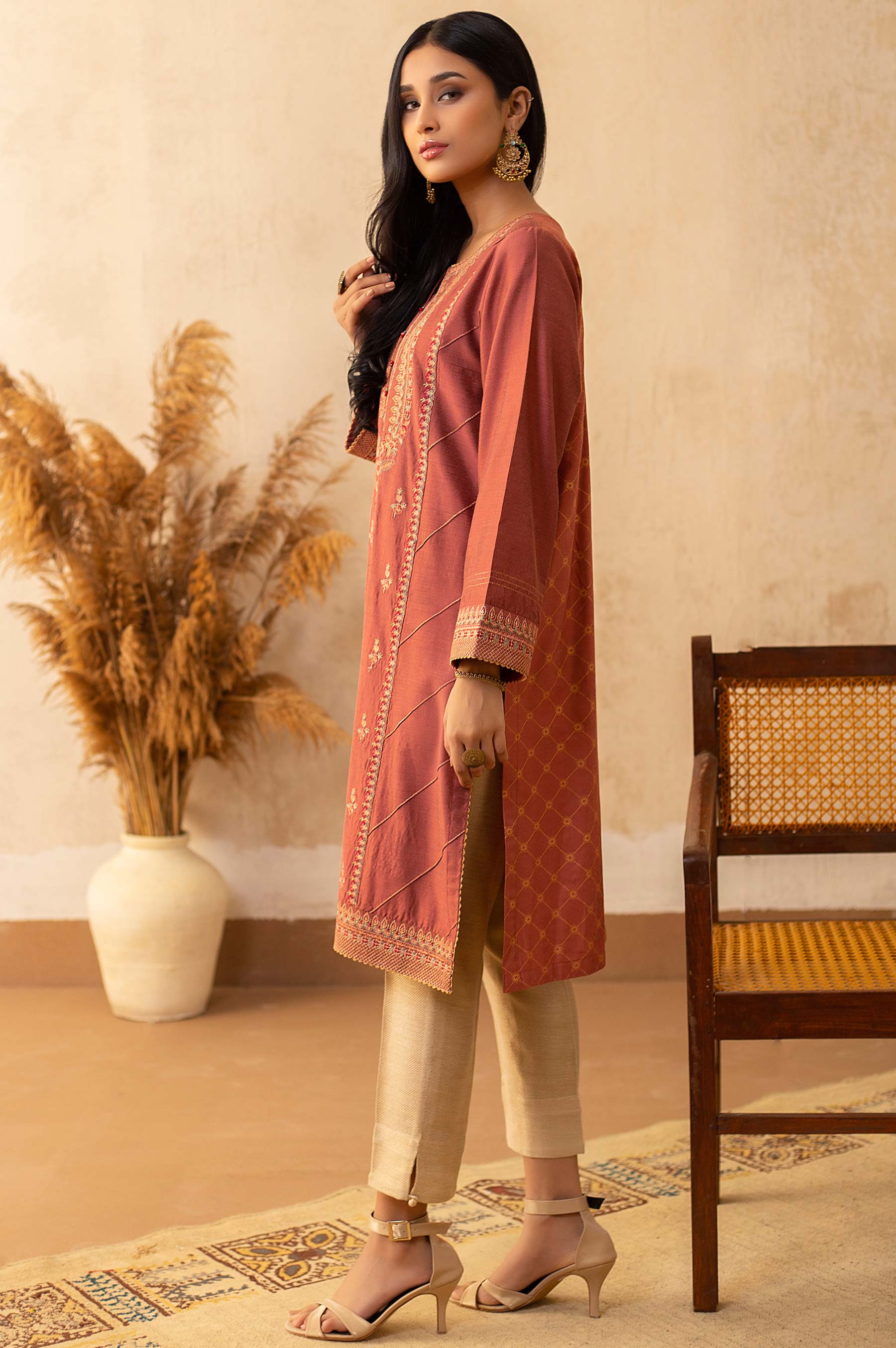 Stitched 1 Piece Cotton Silk Embroidered Shirt - Image 6
