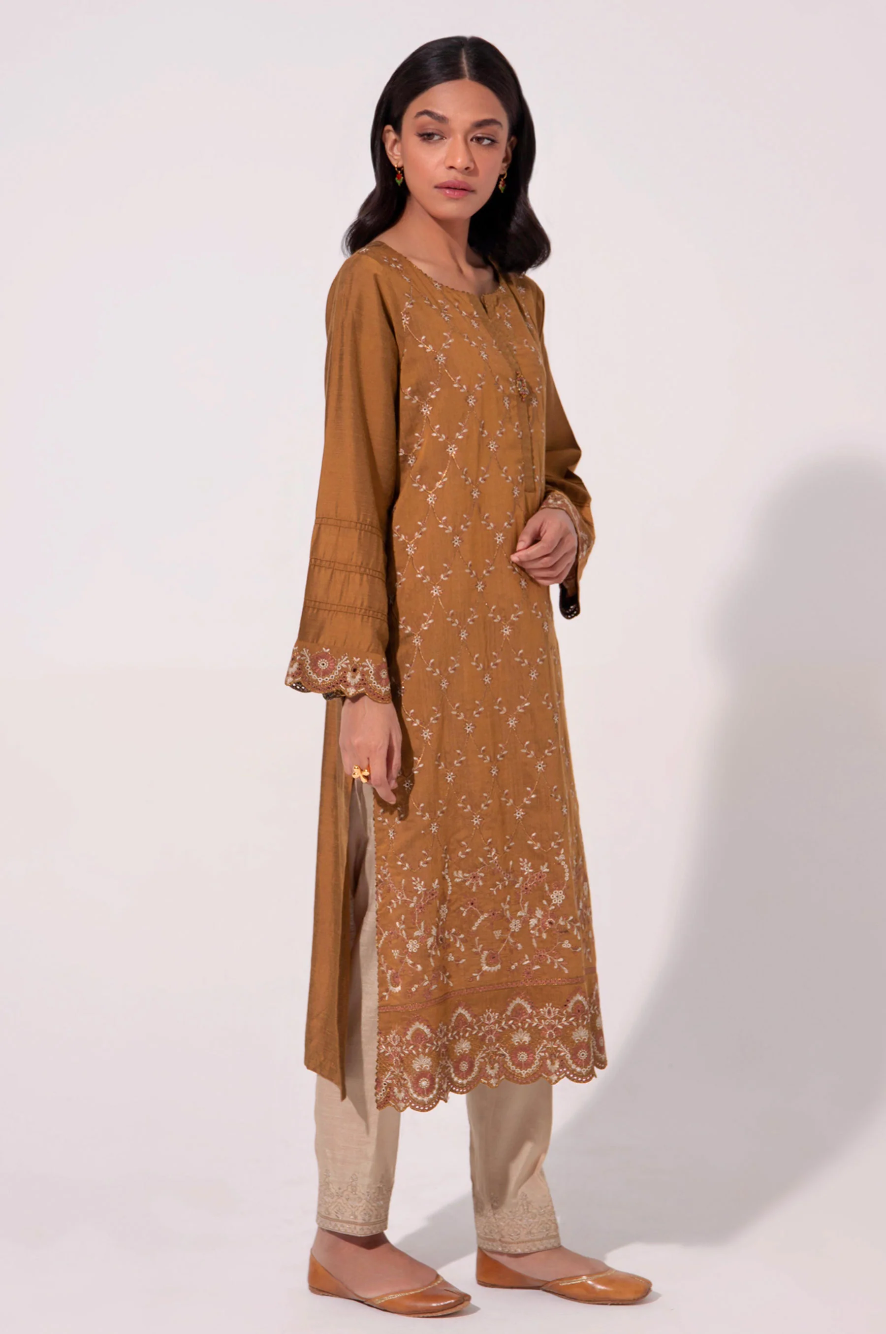 Stitched 1 Piece Embroidered Cotton Silk Shirt - Image 4