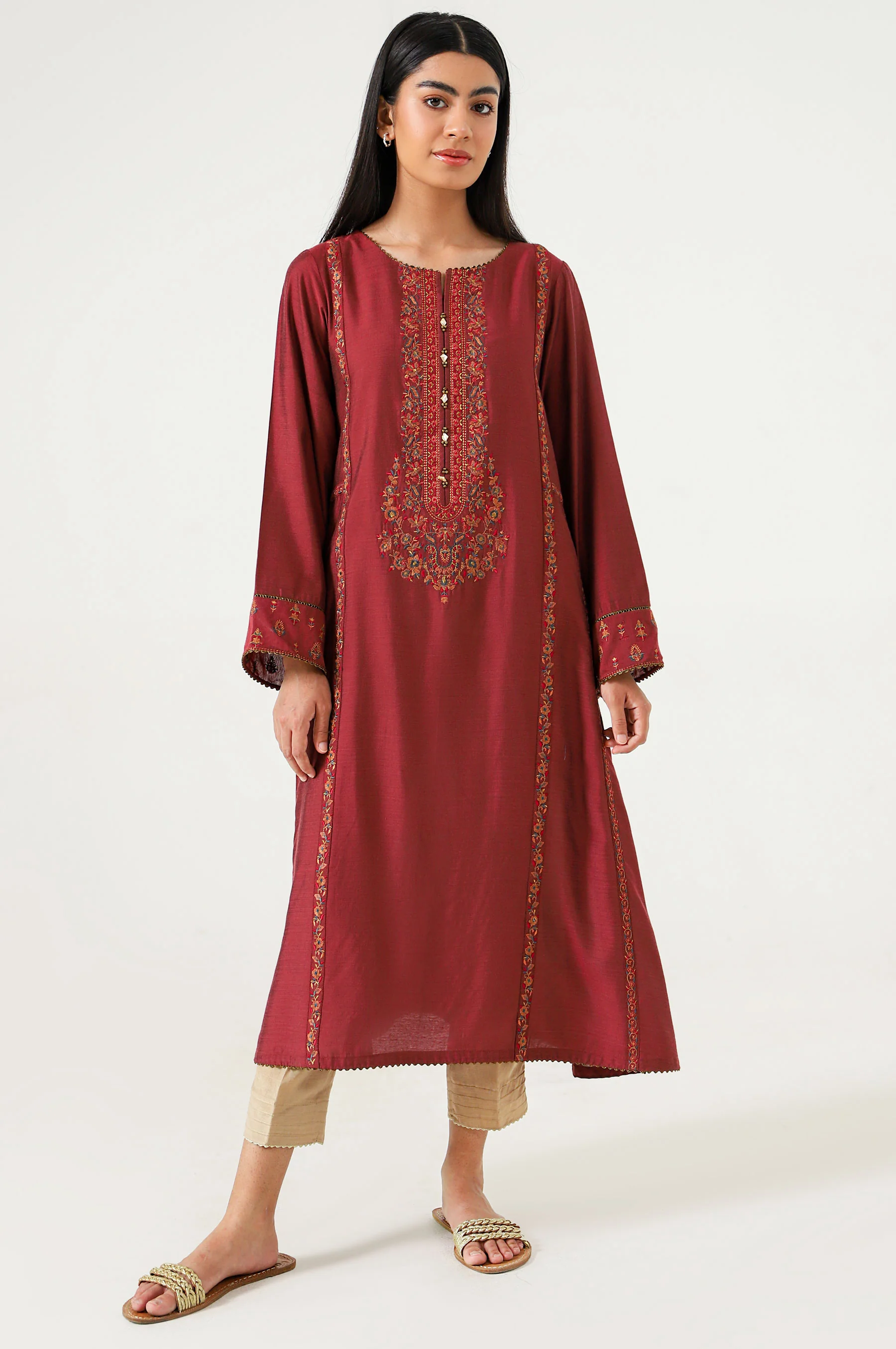 Stitched 1 Piece Cotton Silk Embroidered Shirt - Image 2