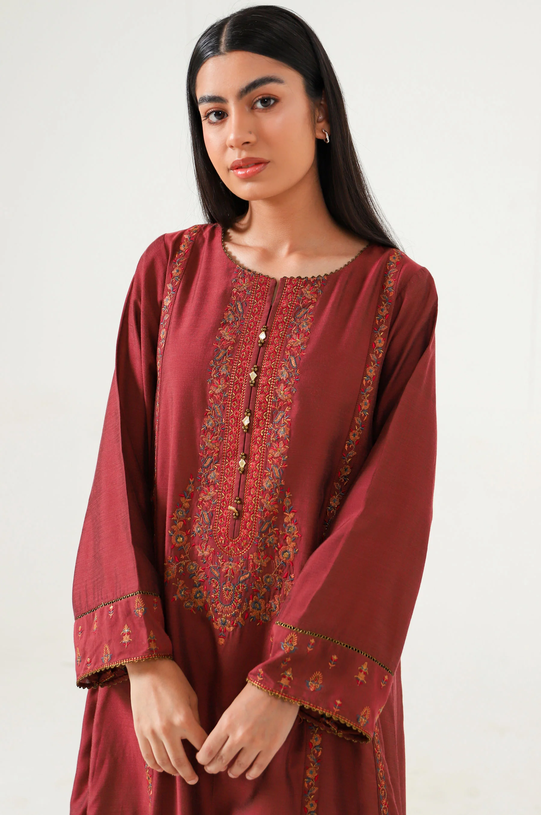 Stitched 1 Piece Cotton Silk Embroidered Shirt - Image 5