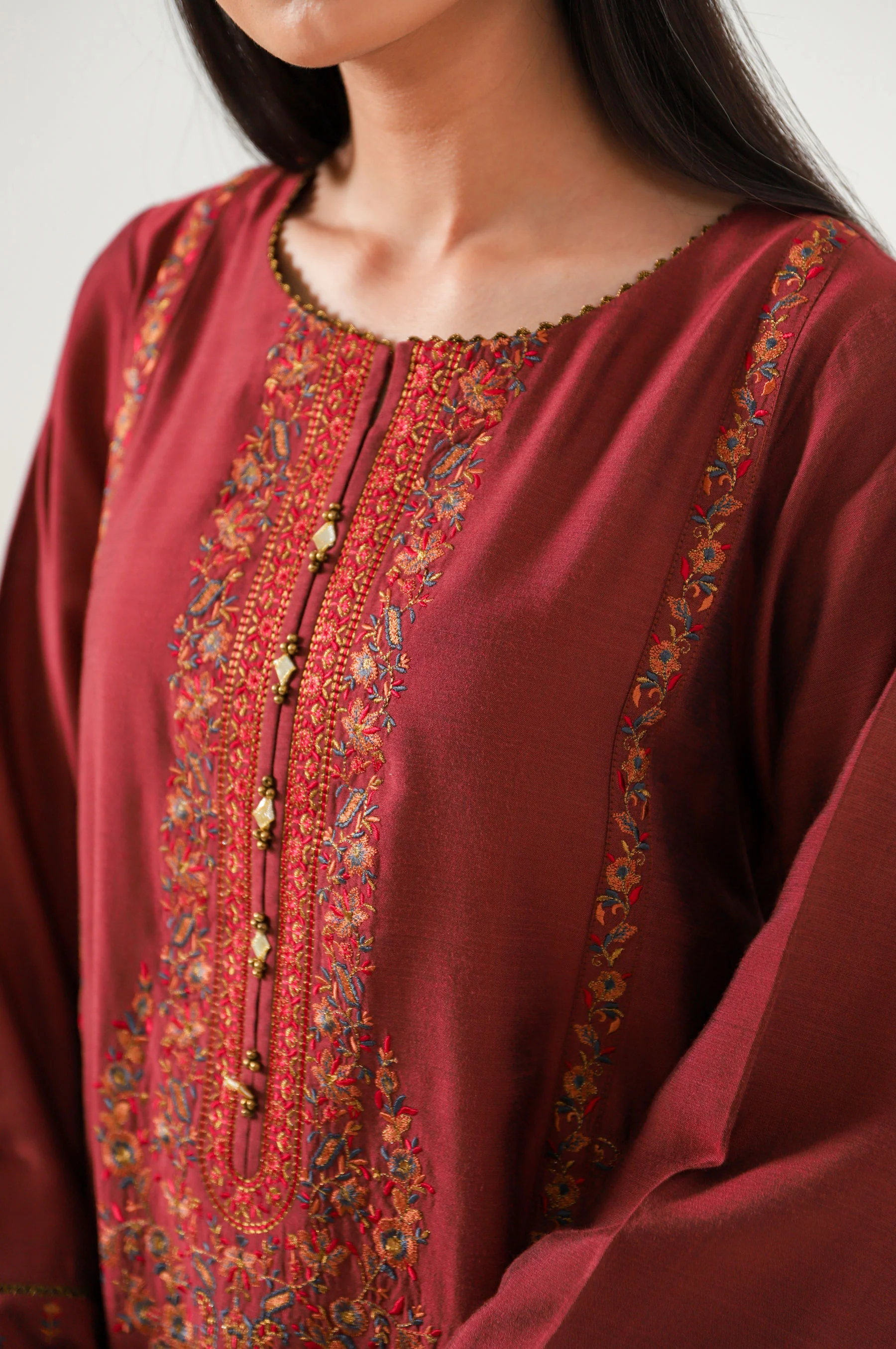 Stitched 1 Piece Cotton Silk Embroidered Shirt - Image 6