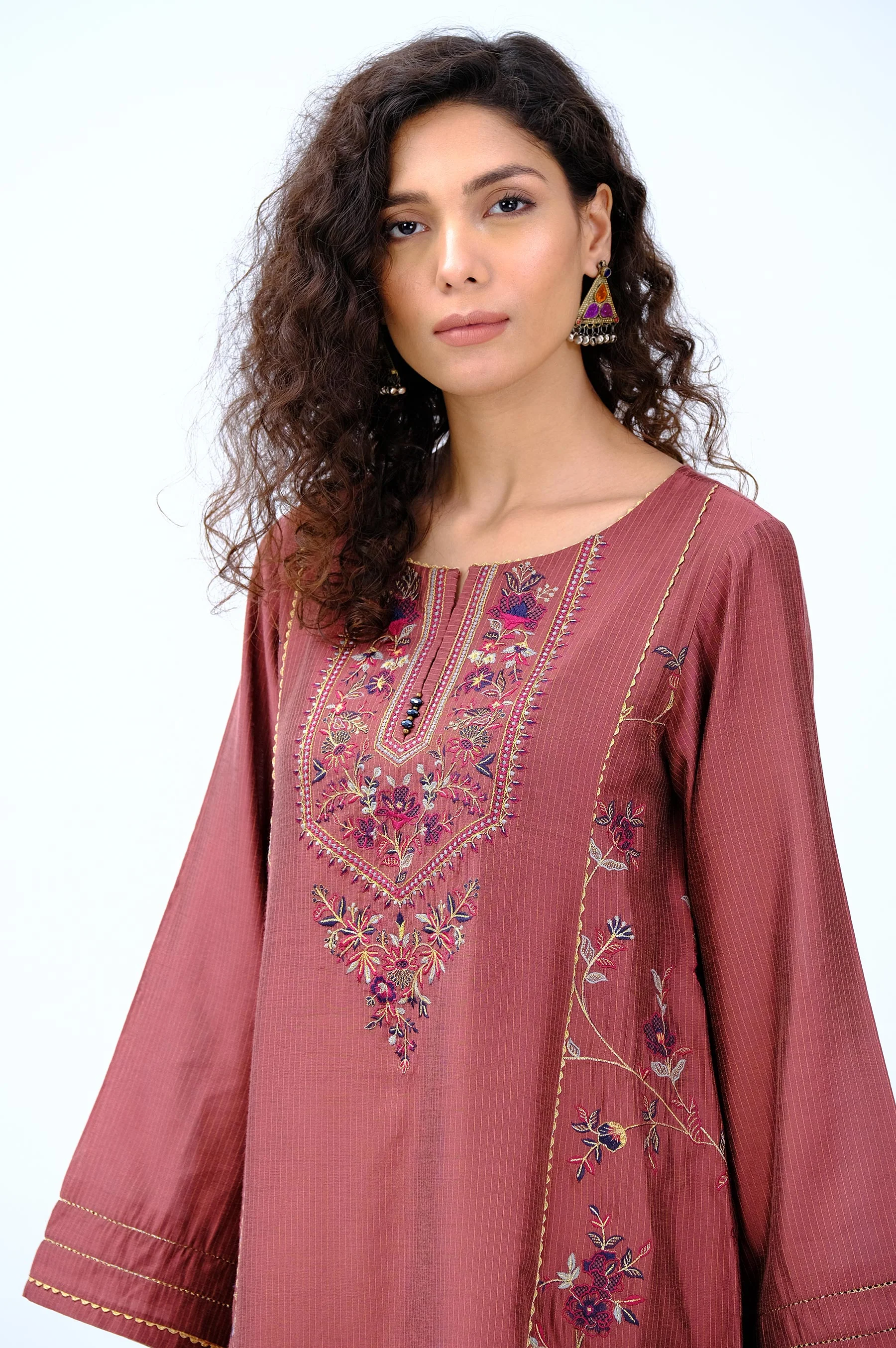 Stitched 1 Piece Cotton Silk Embroidered Shirt - Image 3