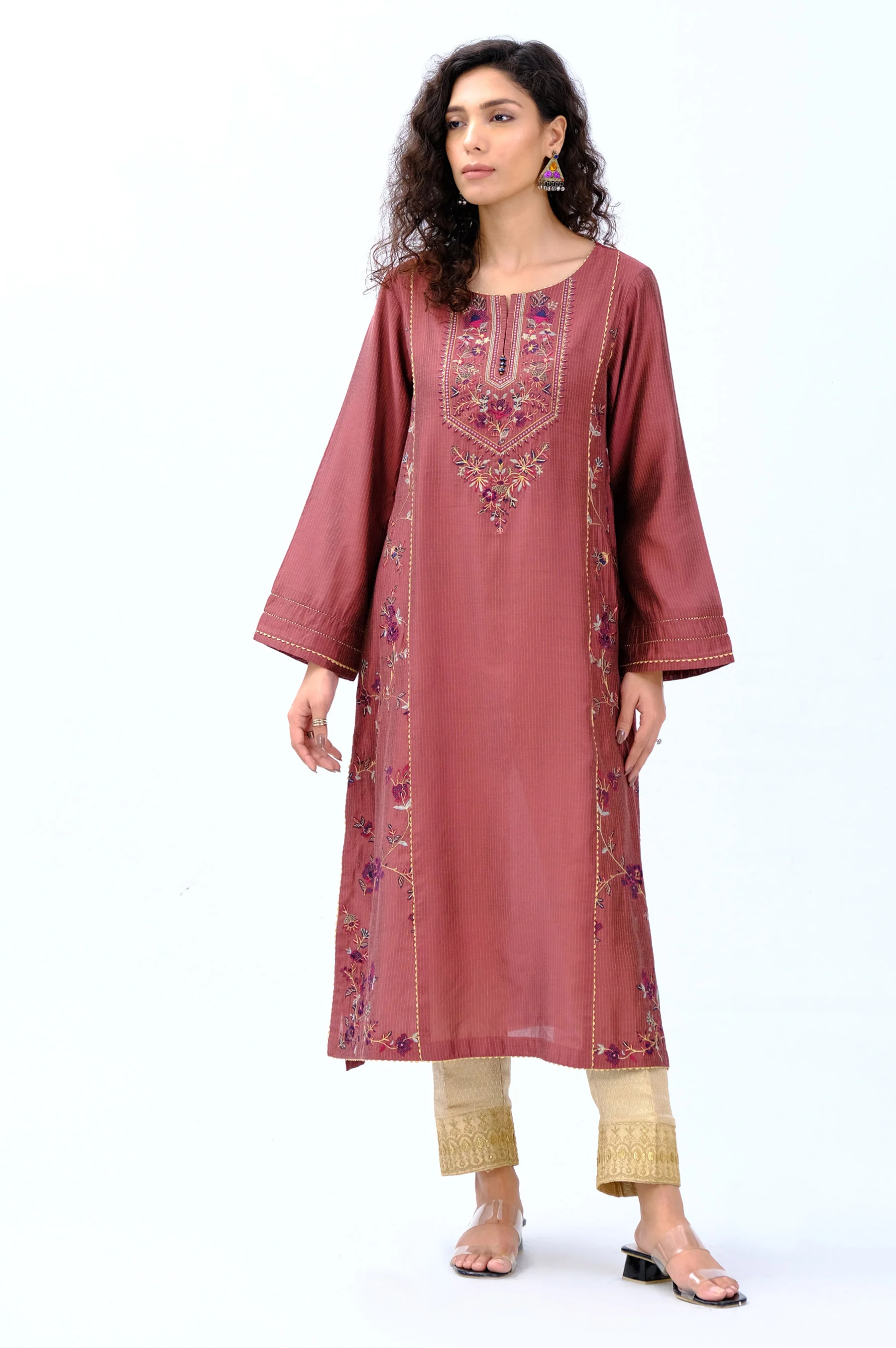Stitched 1 Piece Cotton Silk Embroidered Shirt - Image 4
