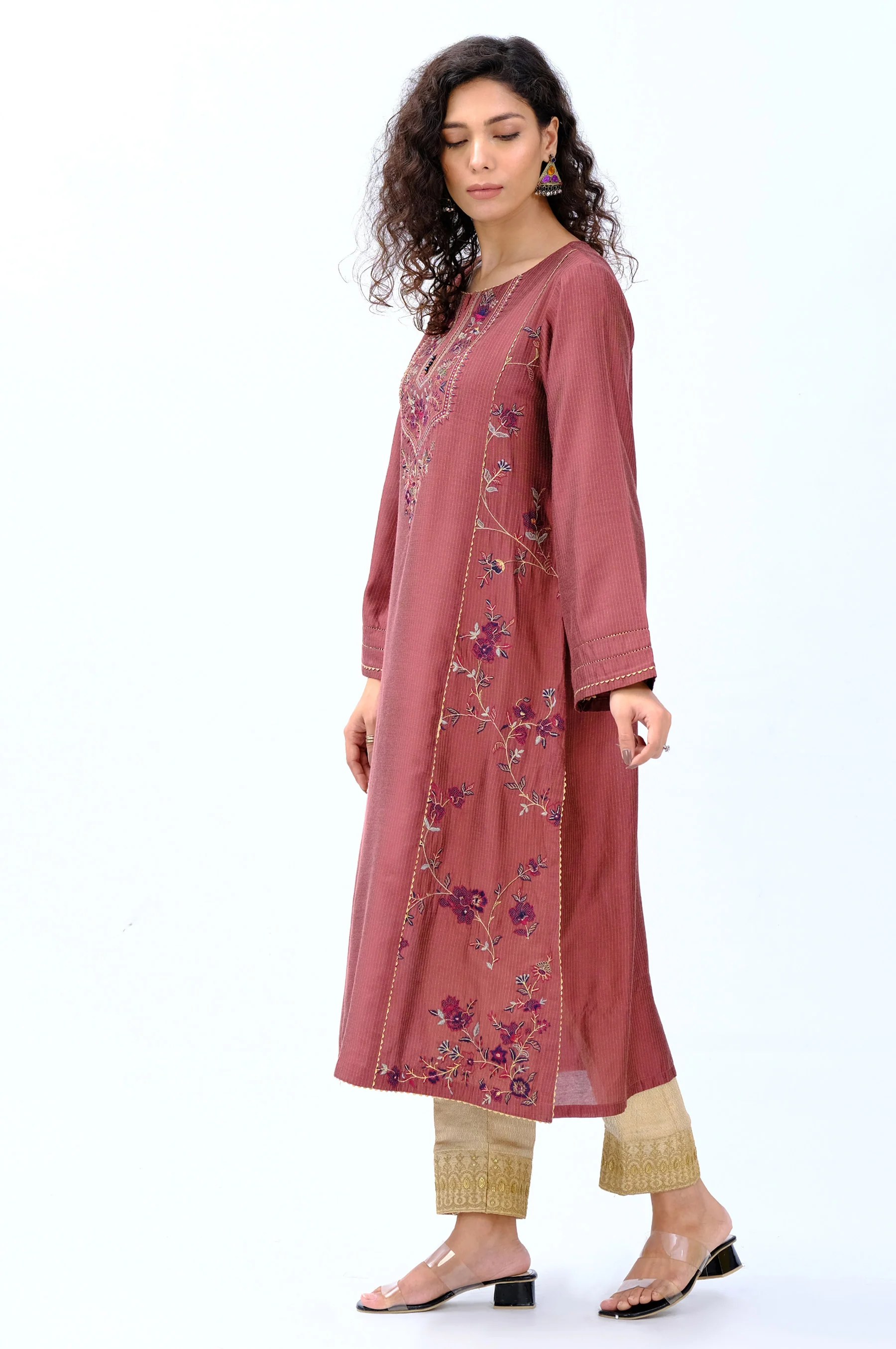 Stitched 1 Piece Cotton Silk Embroidered Shirt - Image 5