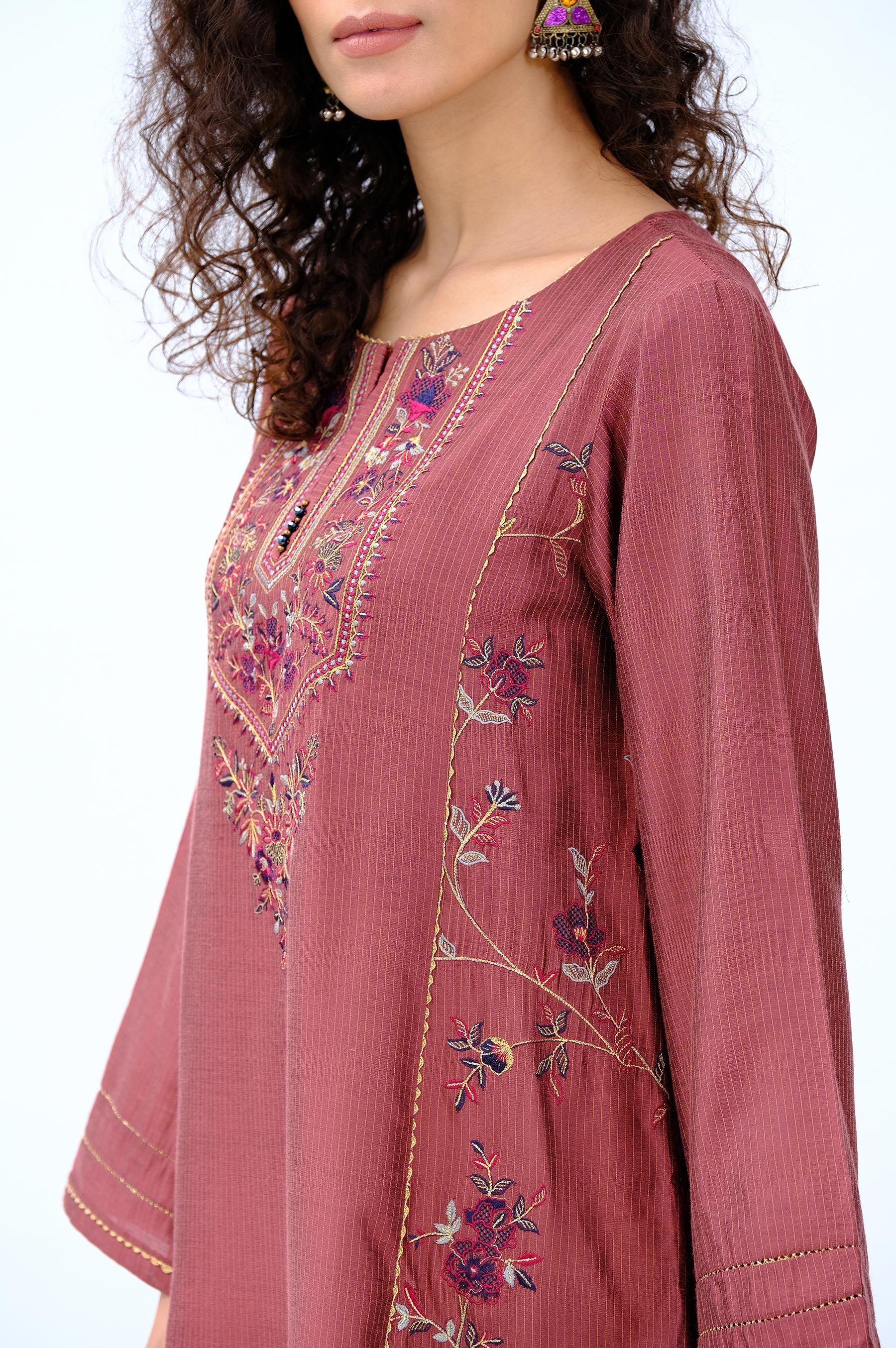Stitched 1 Piece Cotton Silk Embroidered Shirt - Image 6