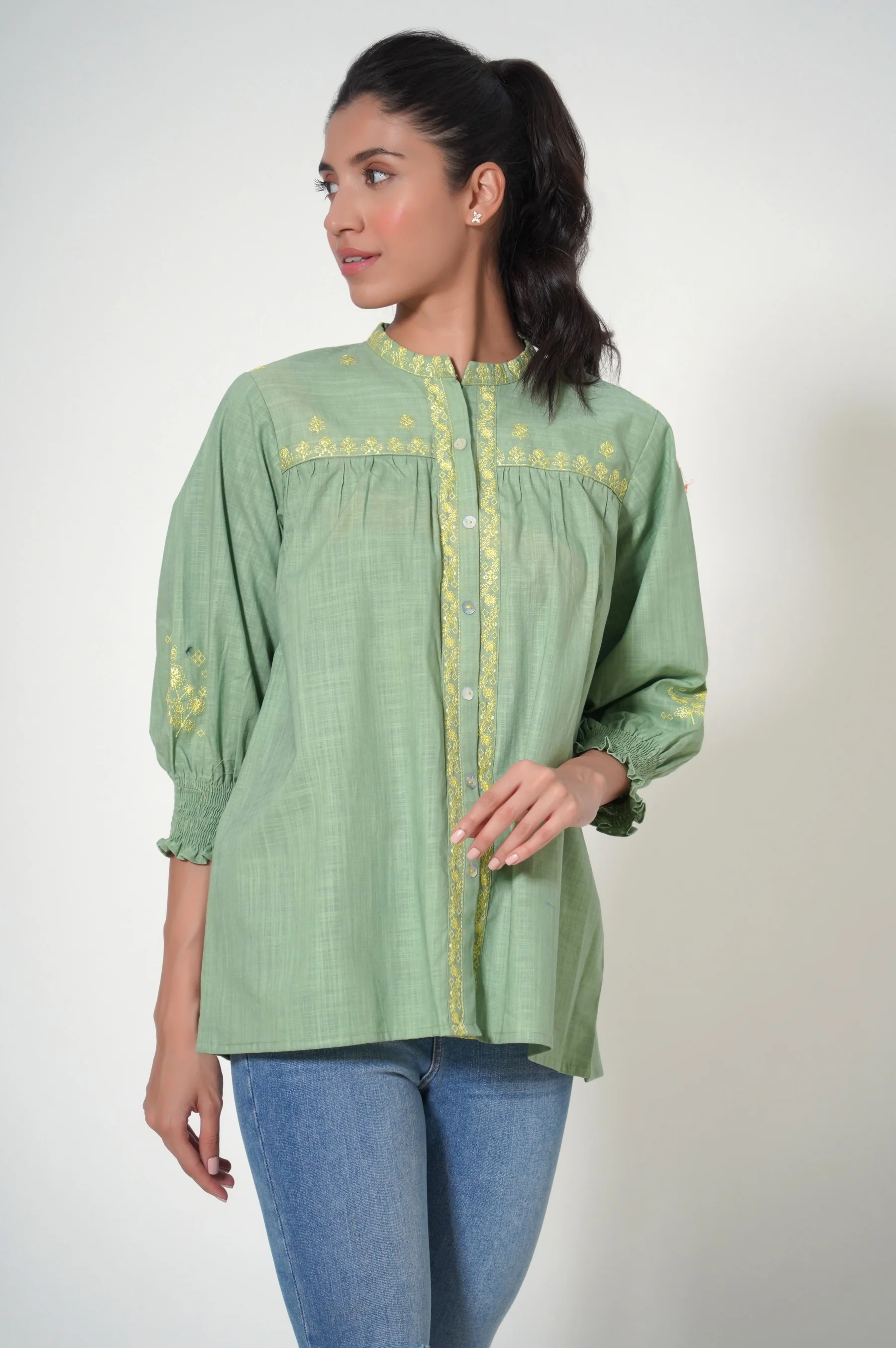 Stitched 1 Piece Cotton Slub Fusion Top
