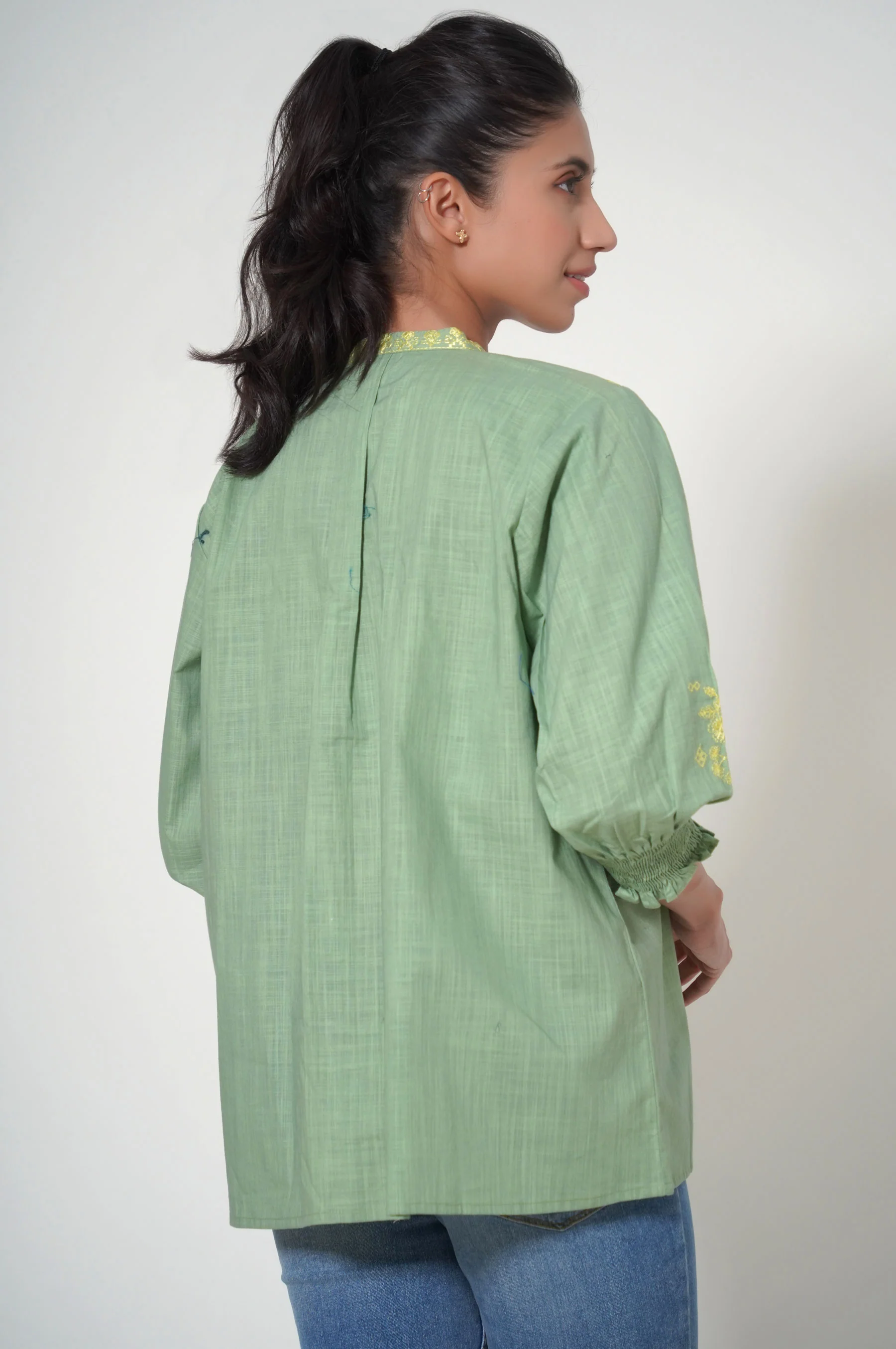 Stitched 1 Piece Cotton Slub Fusion Top - Image 5