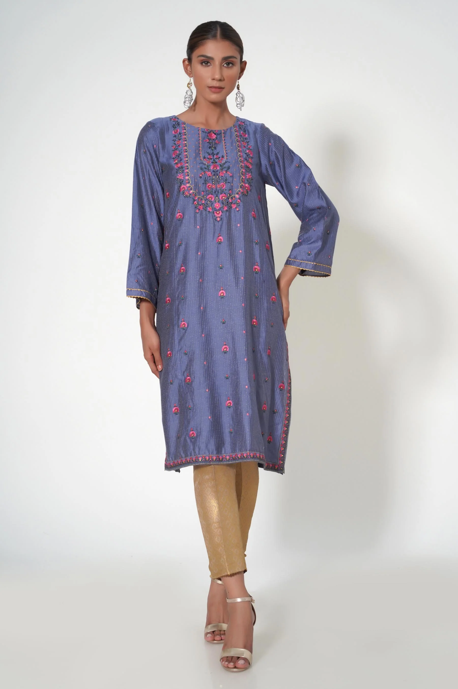 Stitched 1 Piece Cotton Silk Embroidered Shirt - Image 2
