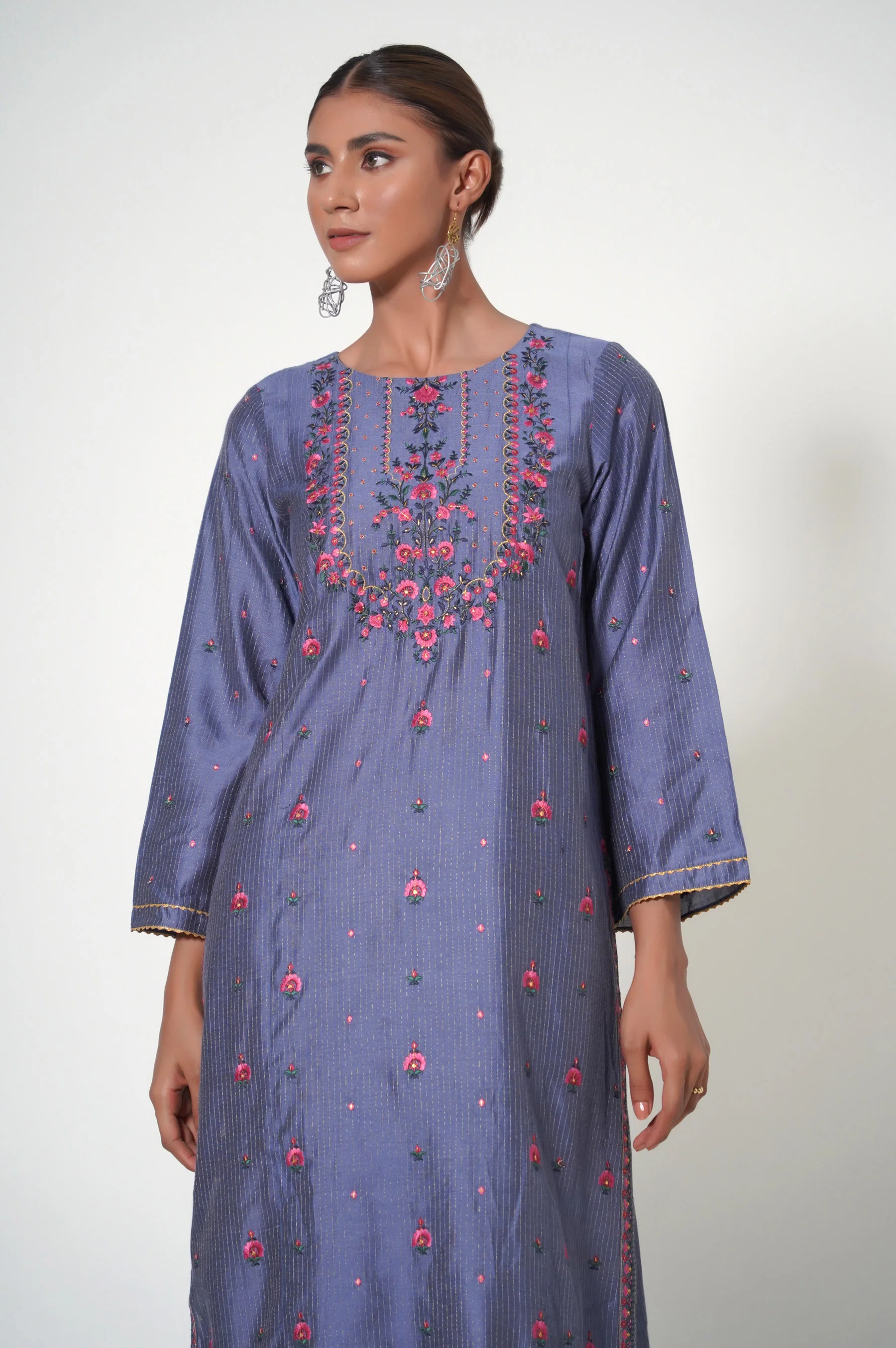 Stitched 1 Piece Cotton Silk Embroidered Shirt - Image 5