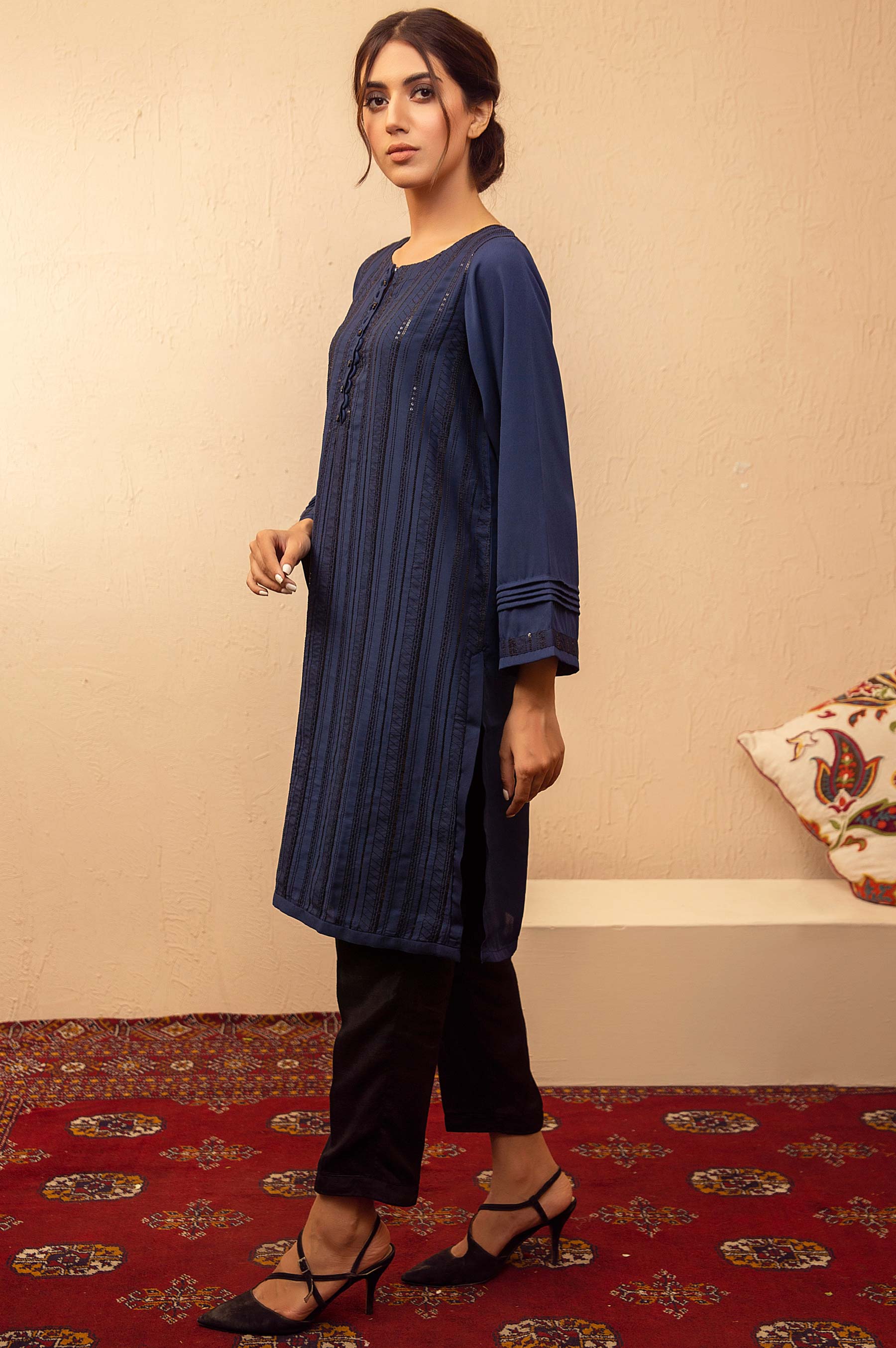Stitched 1 Piece Crepe Embroidered Shirt - Image 3