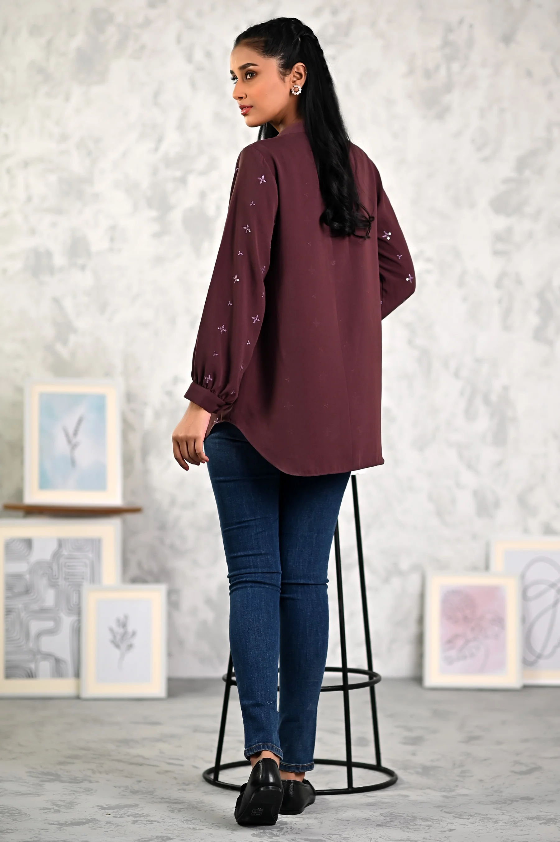 Stitched 1 Piece Embroidered Crepe Top - Image 2