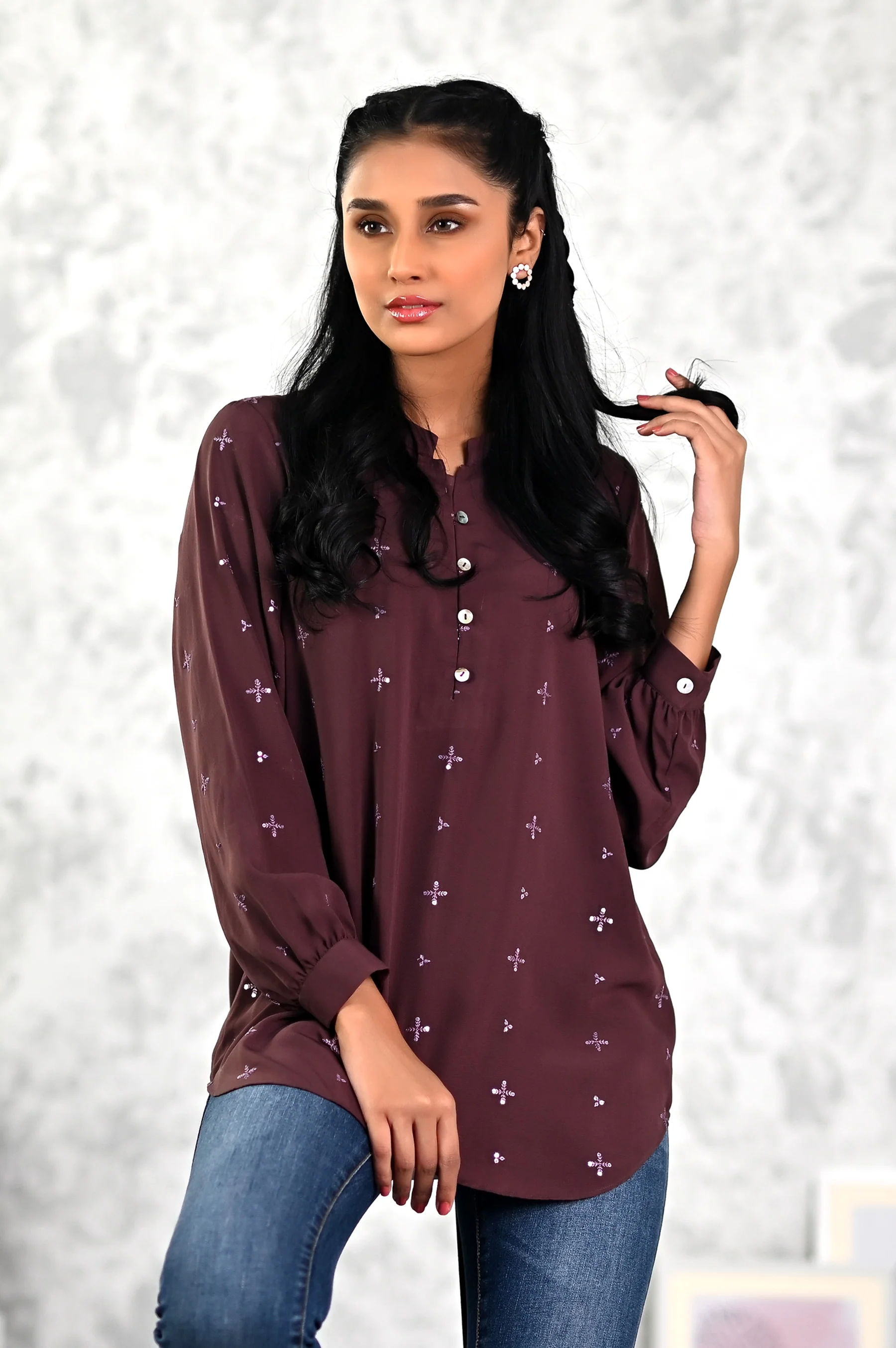 Stitched 1 Piece Embroidered Crepe Top - Image 4